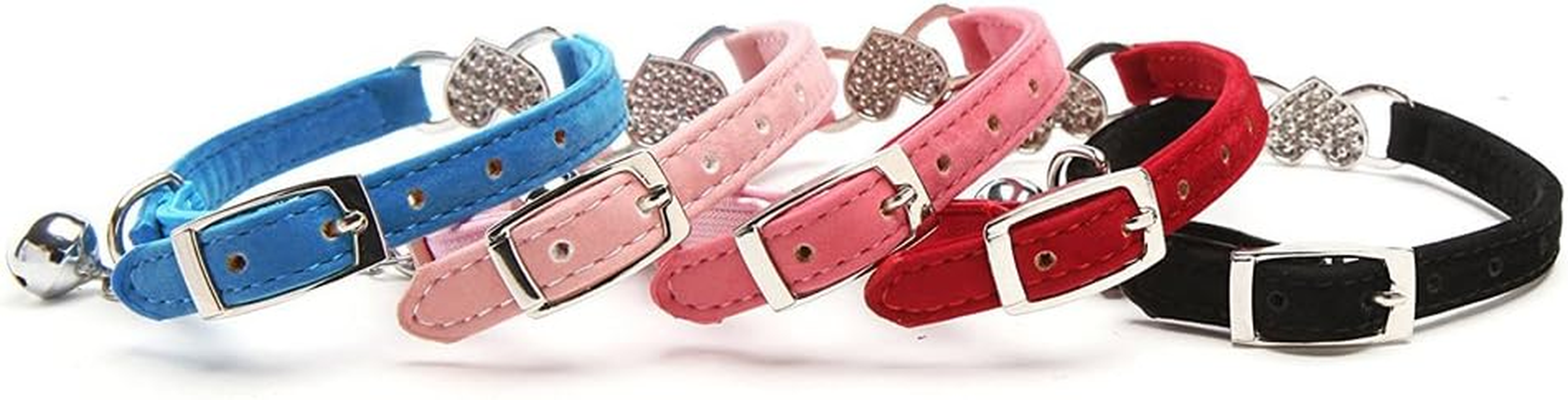 Pink Heart Bling Cat Collar with Safety Belt and Bell 8-11 Inches