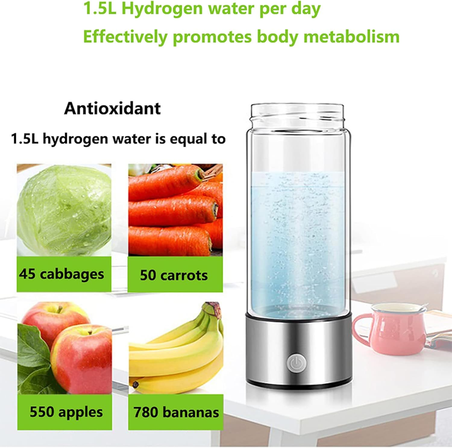 450Ml Hydrogen Water Bottle Rich Alkaline Ionizer Generator Cup USB Portable Mug (Black) image number 6