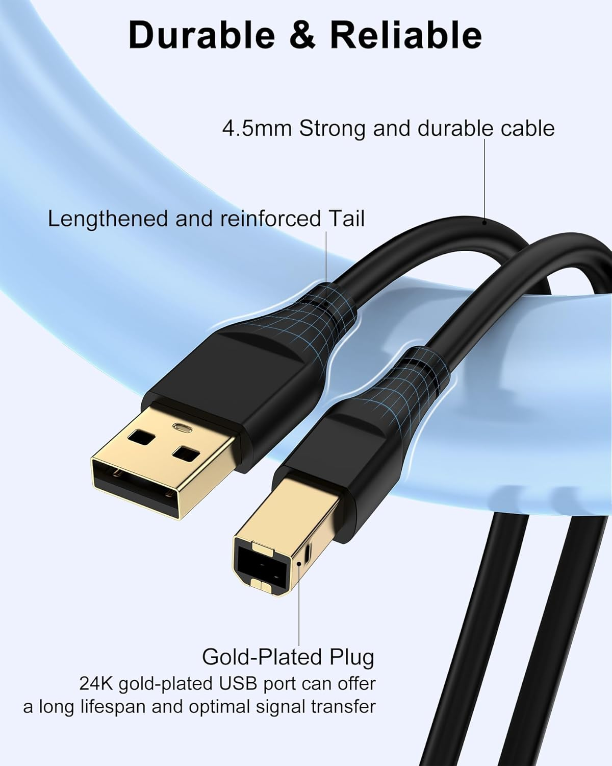 HP Printer Cable 3Ft, Square USB a to USB B Cable for Printer/Scanner Epson, HP, Canon, Brother, Ethernet Print Smoothly Connect to Computer/Laptop/Pc - USB 2.0 Type B Impresora Midi Long Cord, 6 Foot image number 3