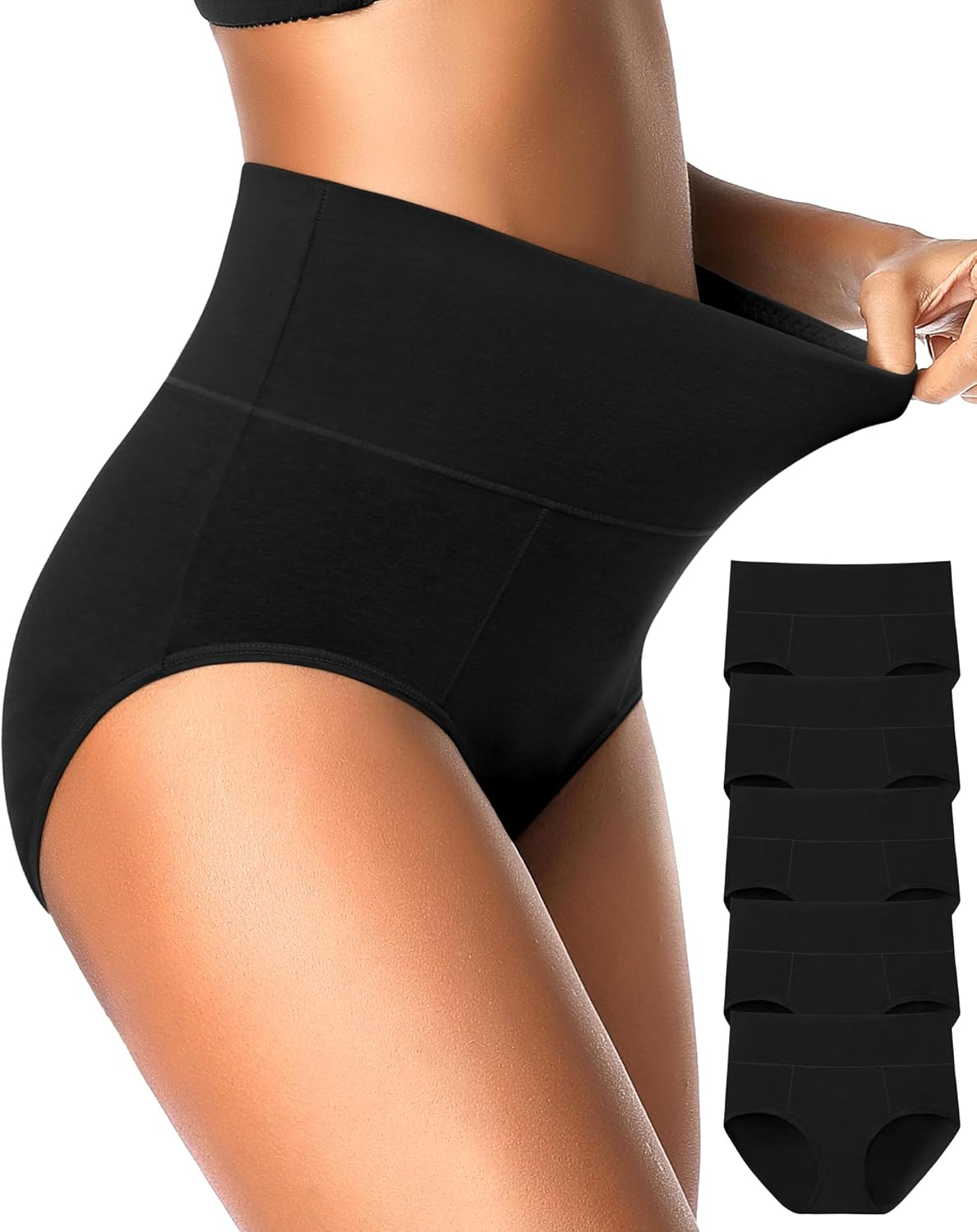 High Waisted Underwear for Women Cotton No Muffin Top Full Coverage Briefs Soft Stretch Ladies Panties 5 Pack