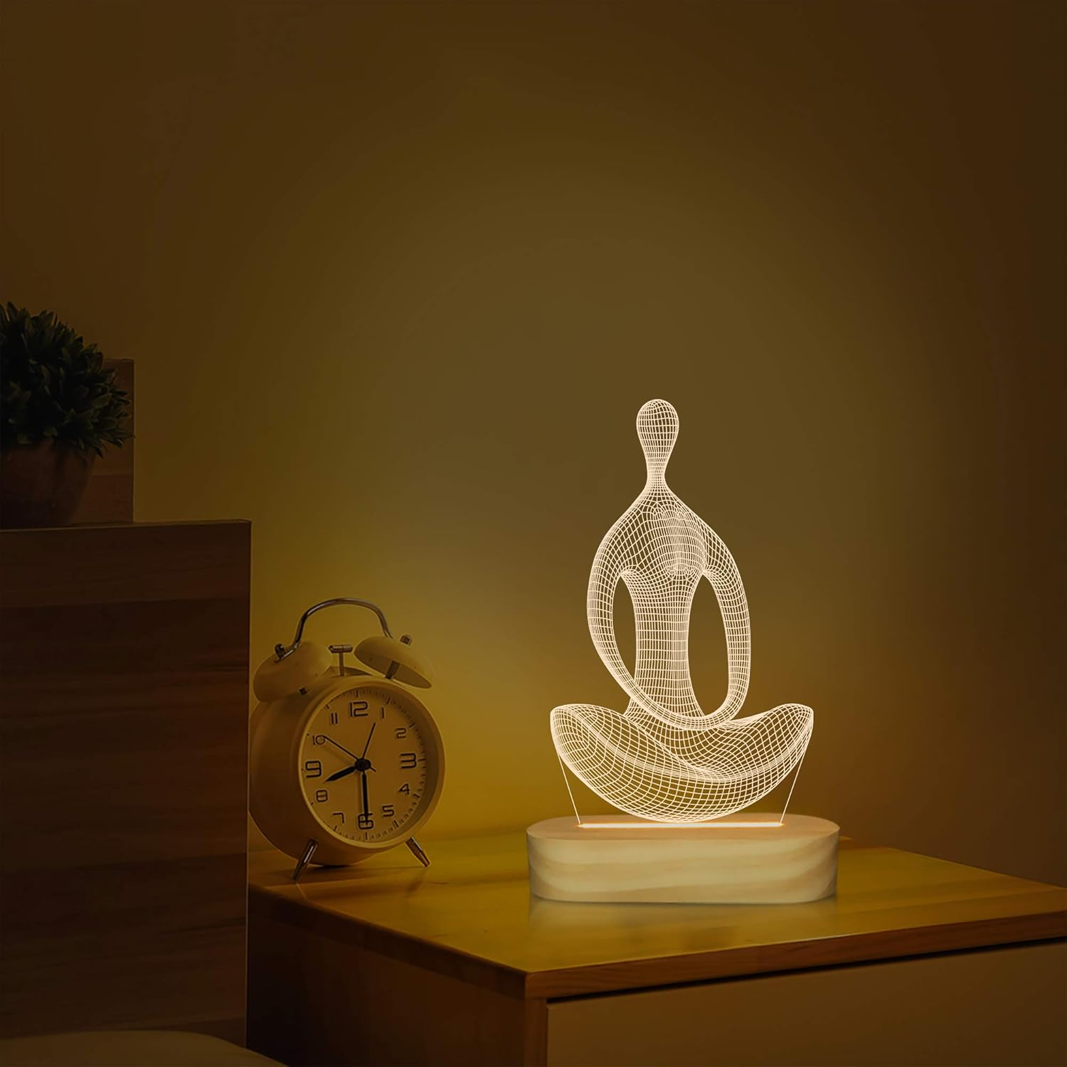 Lightzz Yoga Lamp LED 3D Art Night Light for Girls Women Meditation Lovers Birthday Gifts,Usb Power Warm Color Wood Base Table Lamps image number 1