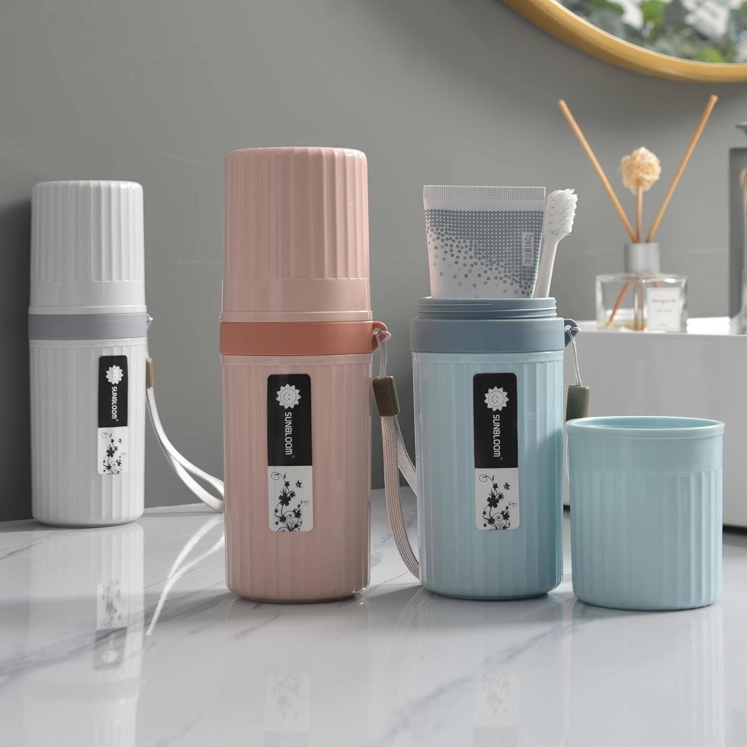 2 Pcs Travel Toothbrush Case, Waterproof Travel Toothbrush Holder, Portable Toothbrush Cup, Dustproof Toothbrush Storage Case, Ideal for Business Trip, Home, School, Camping, Grey + Blue image number 6