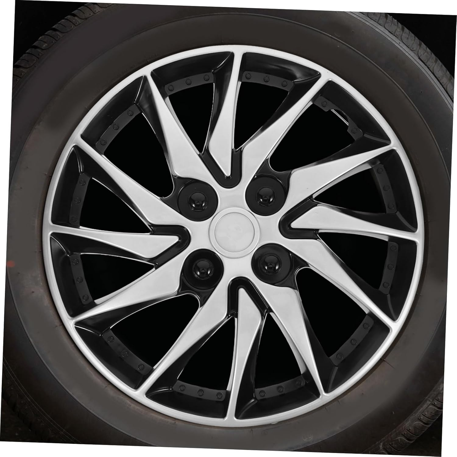 COSMEVIVI 14-Inch Silver Black Automotive Hubcap Wheel Cover Car Rim Hub Case Replacement for 14" Steel Wheels Compatible with Passenger Vehicles image number 4