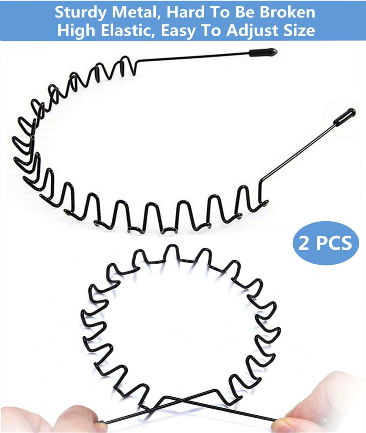 Bodbop XINGZHE Metal Hairband - Unisex Elastic Non-Slip Wavy Headband for Sports, Fashion, 2 PCS image number 5