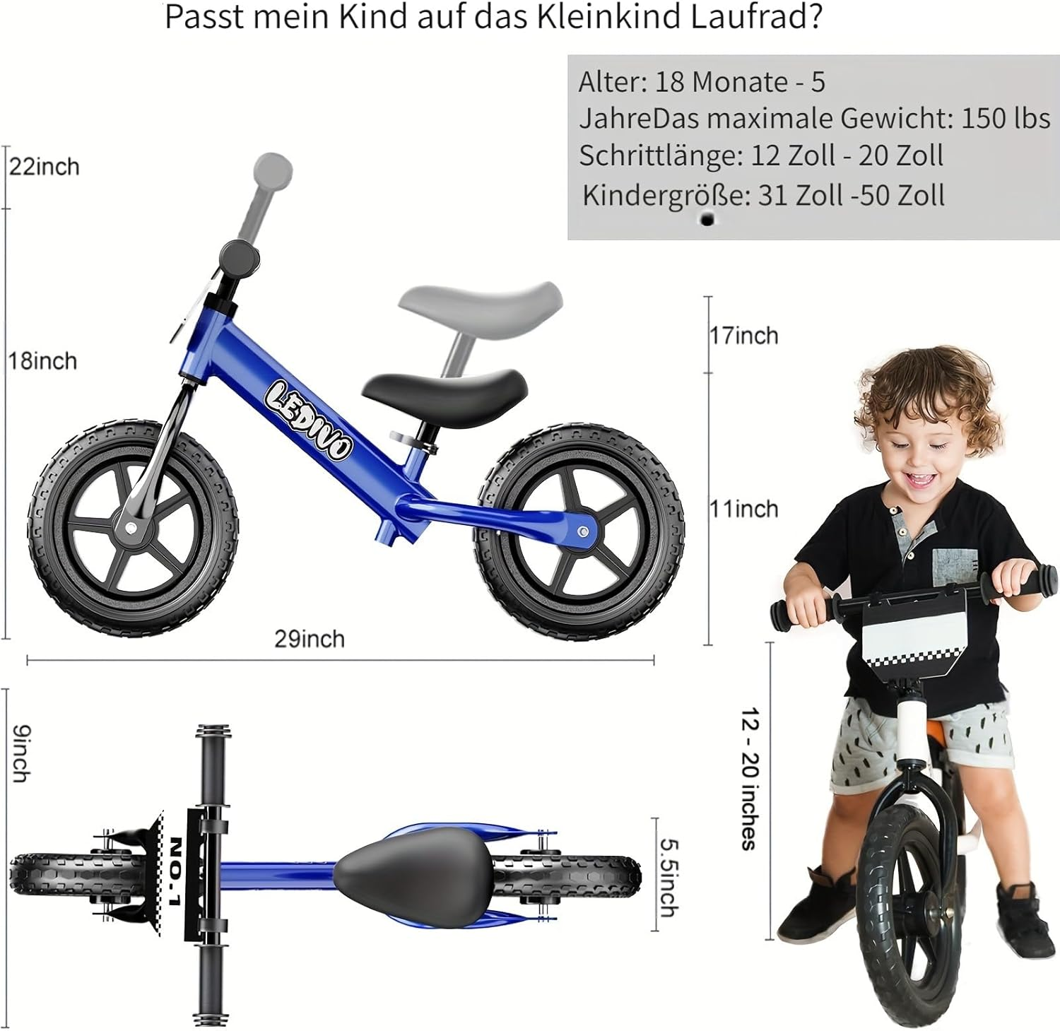 Toddler Balance Bike 2 Year Old, Age 24 Months to 5 Years Old, 12 Inch Push Bicycle with Customize Plate (3 Stickers Included), Steady Balancing, Gift Bike 2-3 Boys Girls image number 6