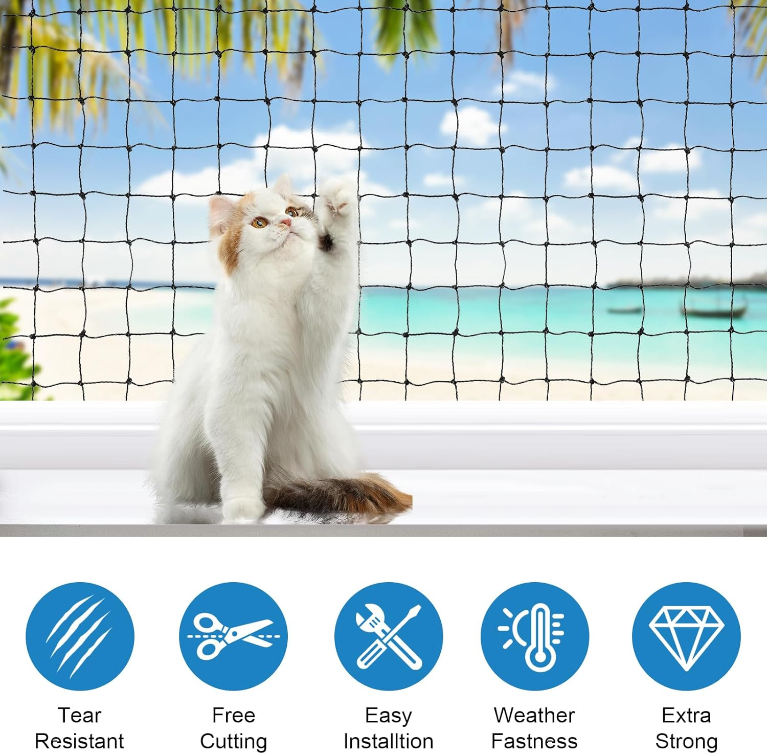 Cat Net for Balcony, Cat Net Reinforced Wire, Balcony Wire Net, Cats, Cat Grid Window No Drilling, Cat Net Balcony with 28 M Mounting Rope and Accessories, Balcony Net, Bite Resistant (10 X 3 M) image number 3