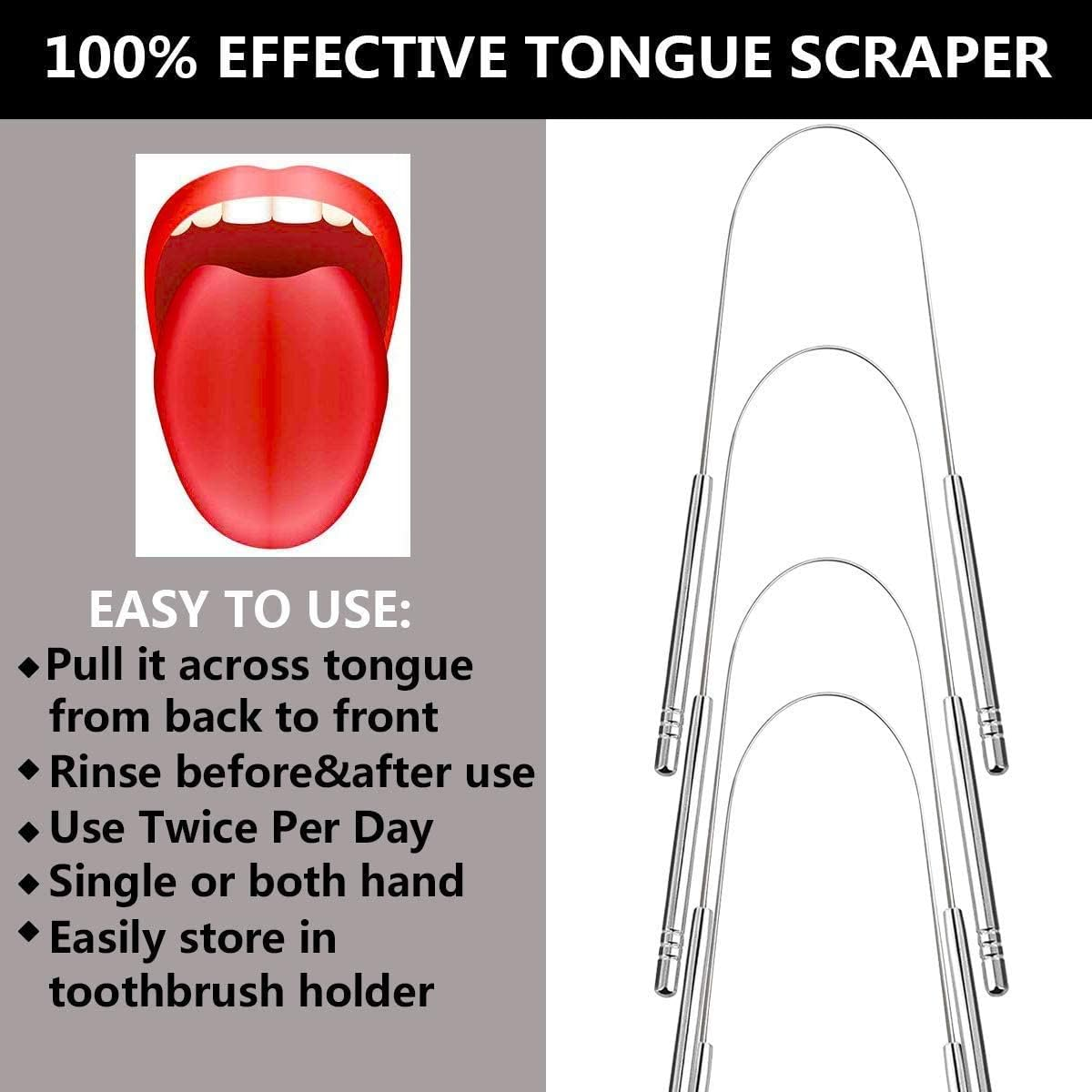 2 Pack Tounge Scrapers, Cure Bad Breath Stainless Steel Tongue Cleaner Metal Scrubber with Travel Case for Adults, with Non-Synthetic Grip Surgical Grade Dental Kit for Eliminating Halitosis Treatment image number 4