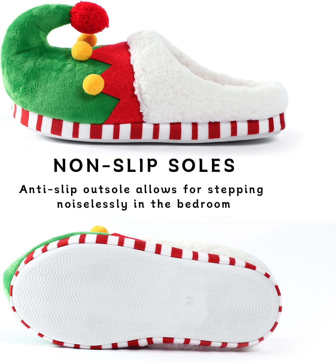 Christmas Slippers for Women Men Elf Shoes Furry Home Nonslip Slippers Comfy Bedroom Christmas Slippers Indoor Outdoor Shoes