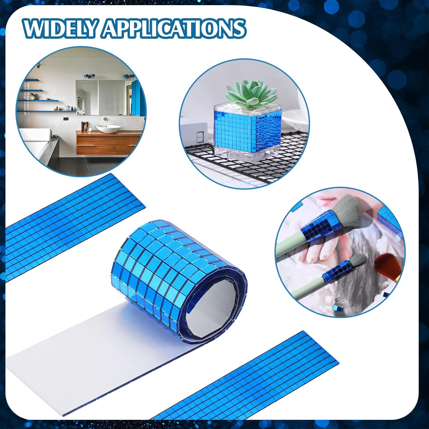 Queekay 4800 Pcs Disco Ball Self Adhesive Mirror Mosaic Tiles Glass 5 X 5 Mm Mini Disco Tiles Stickers Tape for Crafts Small Square Mirror for DIY Decoration(Blue) image number 4