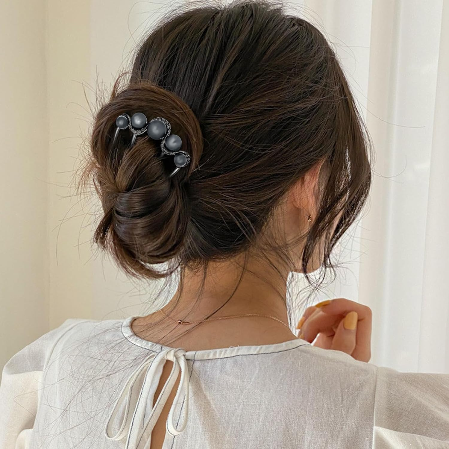 4Pcs Pearls Twist Hair Pins French U Shape Hair Side Combs Metal Hair Fork Decorative Hairpins Updo Hair Sticks Clip Accessories for Wedding Brides Bridal Bridesmaids Women Girls image number 3