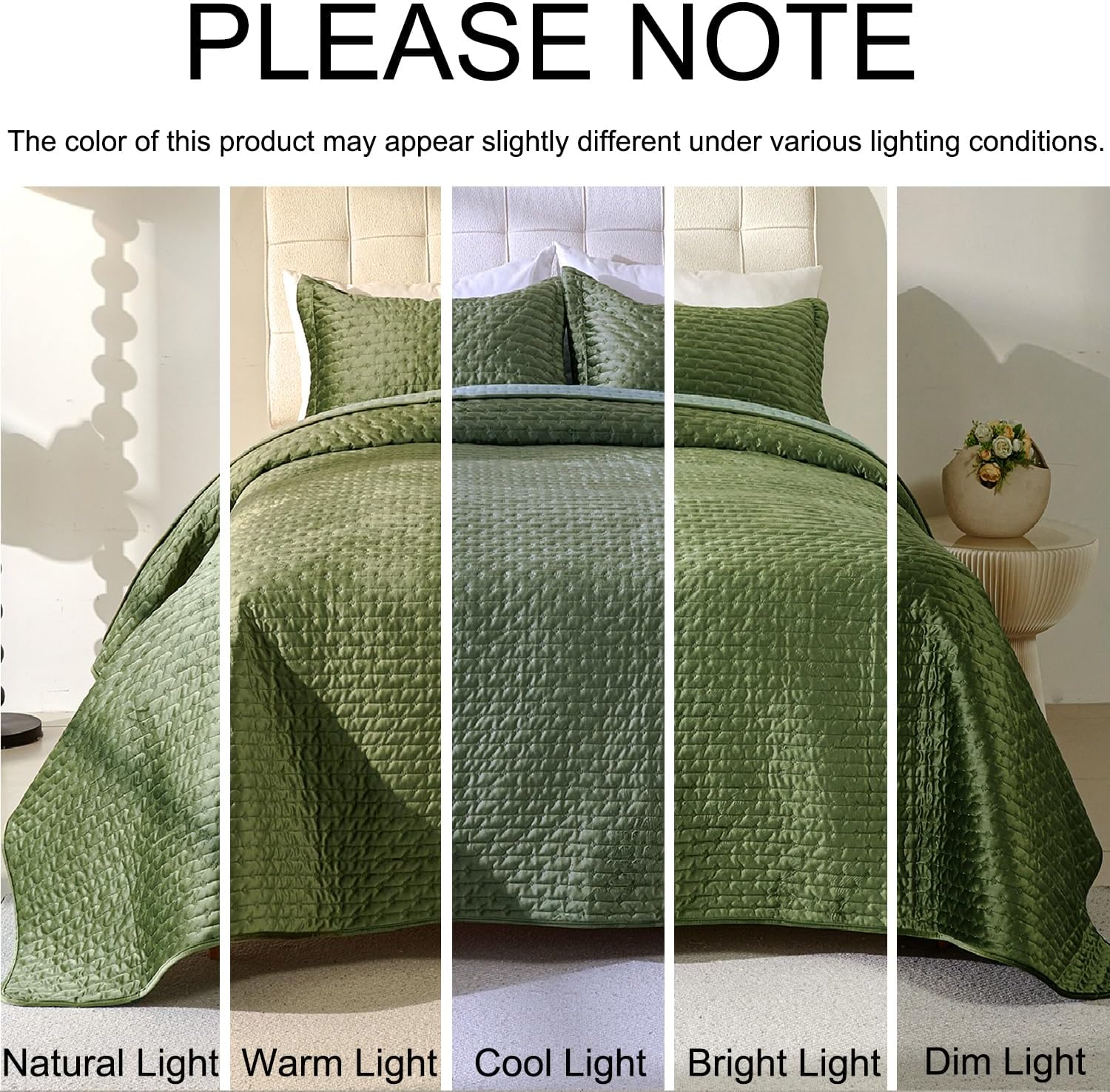 Cmfshape Luxury Velvet Quilt Set King Size,Reversible Quilted Lightweight Velvet Comforter,Ultra Soft Bedspread Coverlet Bedding Set for All Season with 2 Pillow Shams Green(106"X96") image number 6