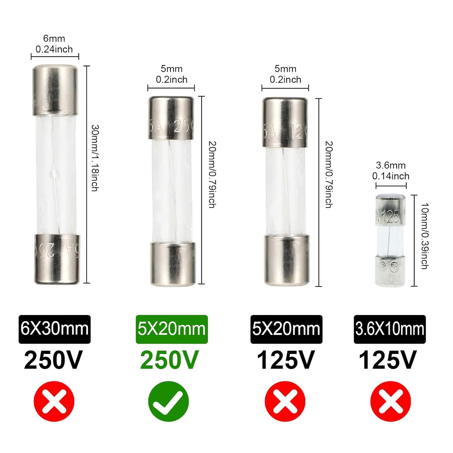 Lyfengdeam Glass Quick Fast Blow Fuse Kit, 100 Pcs Fast Blow Glass Fuses Assortment Kit250V 0.2A 0.5A 1A 2A 3A 5A 6A 8A 10A 15A Tube Fuses Mini Fuse, 5X20Mm Fuse, Packag in a Clear Plastic Box image number 3