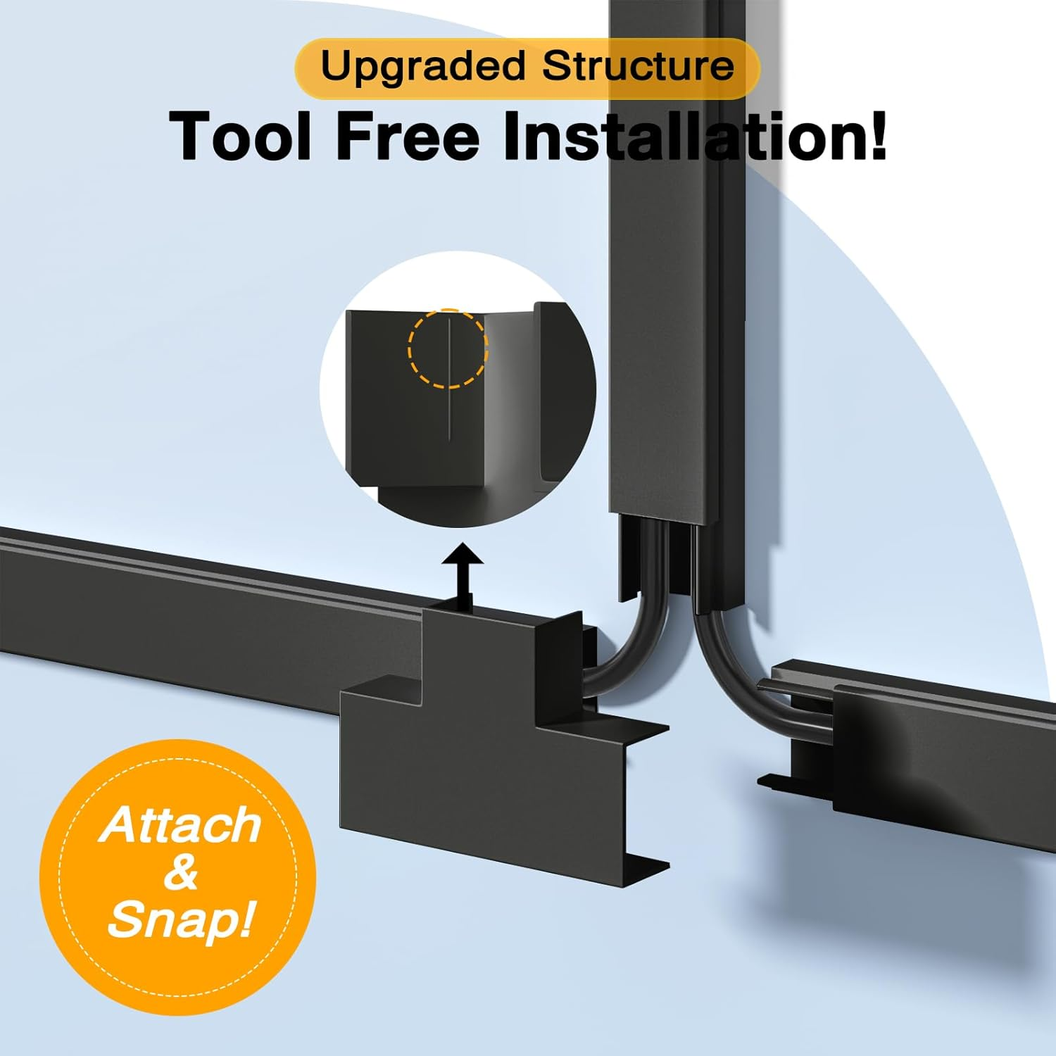 Delamu 157In Cord Hider, Cord Cover Wall Cable Management, Paintable Wire Cover for Cords, Cable Hider Raceway Kit, Cable Cover Concealer, Wire Hiders for TV on Wall, 10 X L15.7 W1.18 H0.6In, Black image number 5