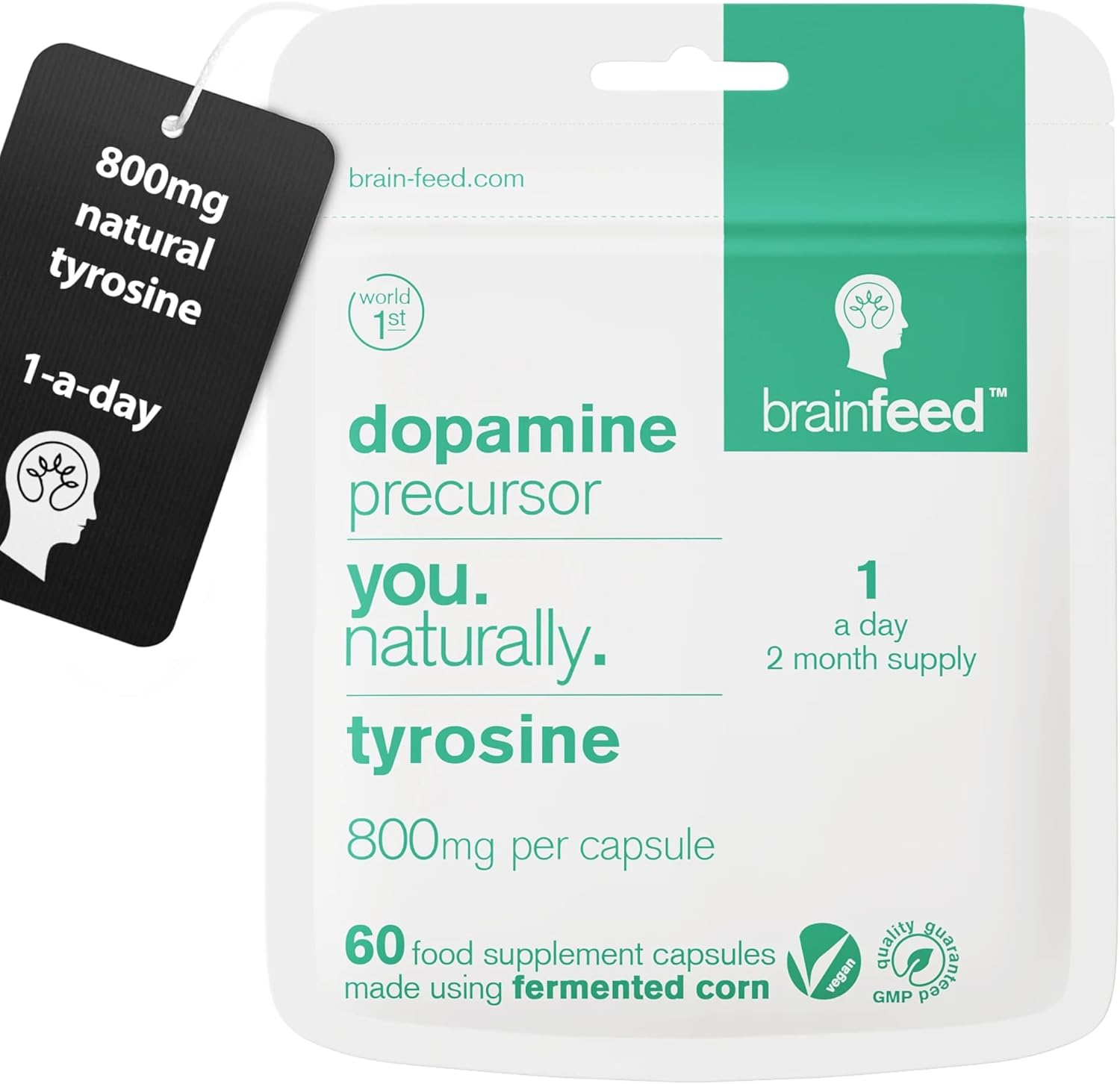 L Tyrosine Supplement 800Mg | Natural L-Tyrosine | 60 Capsules | 1-A-Day | Dopamine Supplement | Nootropic Focus, Energy, Alertness & Motivation | Thyroid Support | High Strength