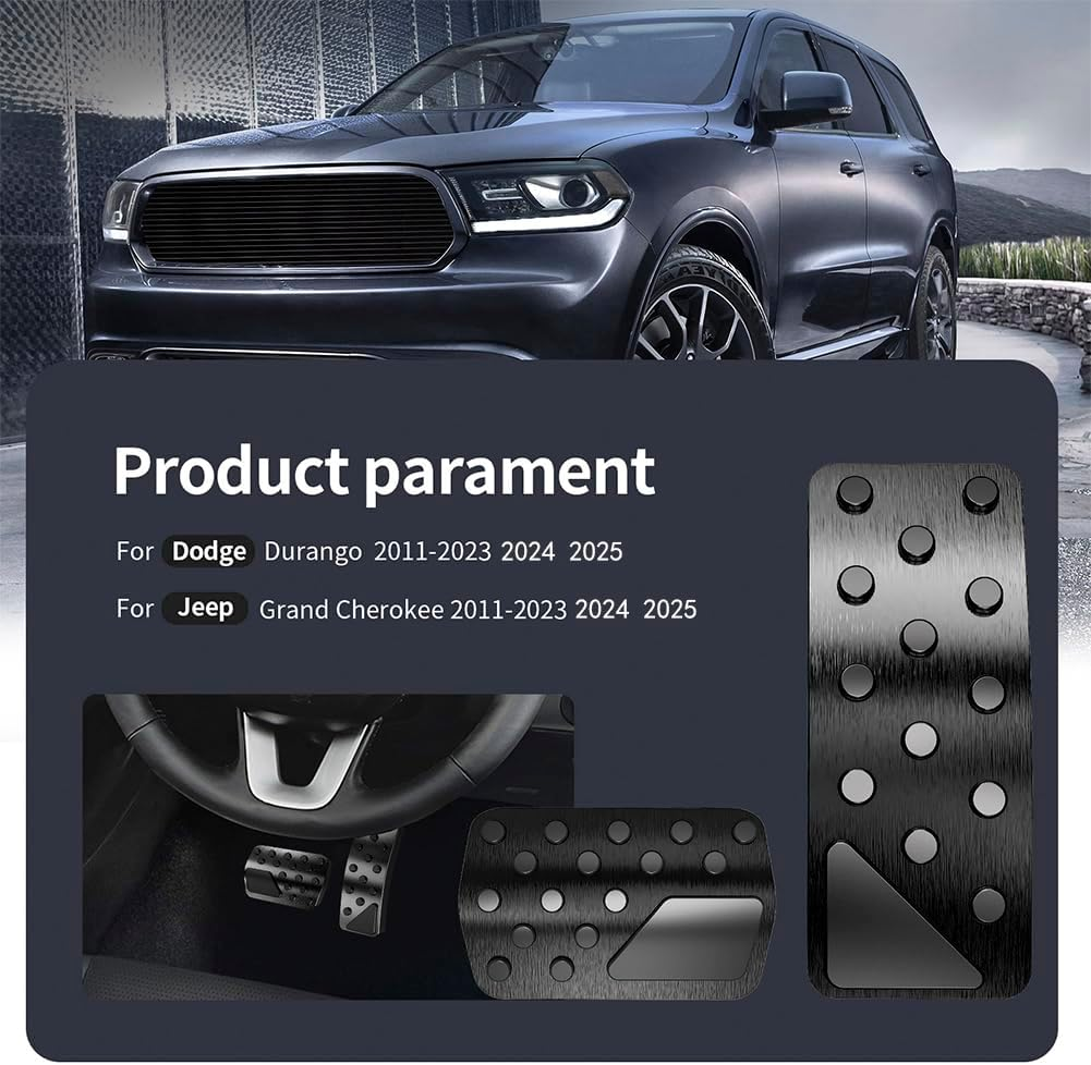 Aluminum Alloy Pedal Cover for Jeep Grand Cherokee 2011-2024 2025 Dodge Durango 2011-2024 2025 No Drilling Aluminum Brake and Accelerator Pedal Covers 2Pcs(Black) - Blue image number 4