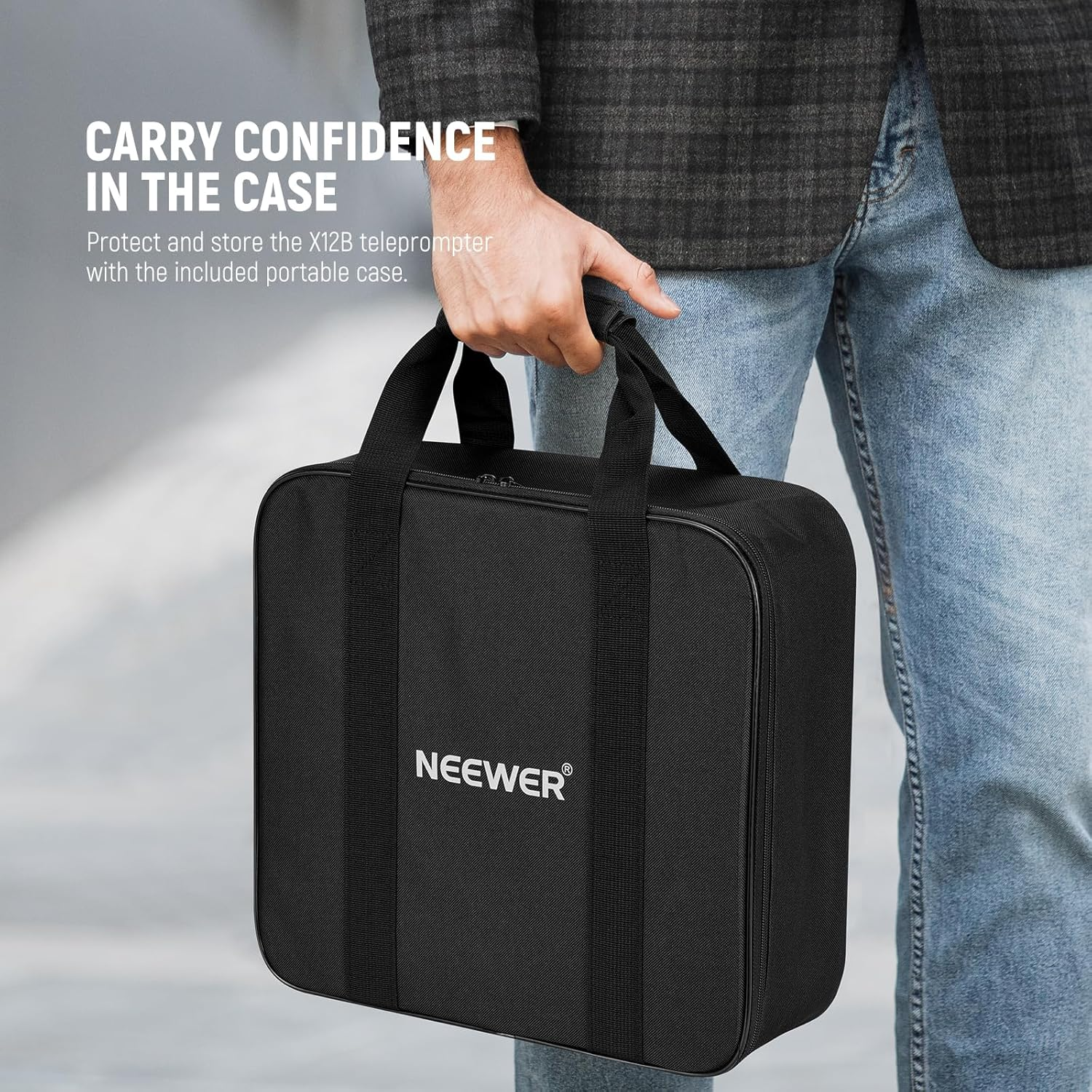 NEEWER Basics X12B Aluminum Alloy Liftable Teleprompter 12" Compatible with Iphone Ipad Tablet Phone Camera, No Assembly/Remote & App Control with Cleaning Cloth, for Online Teaching Live Streaming image number 3