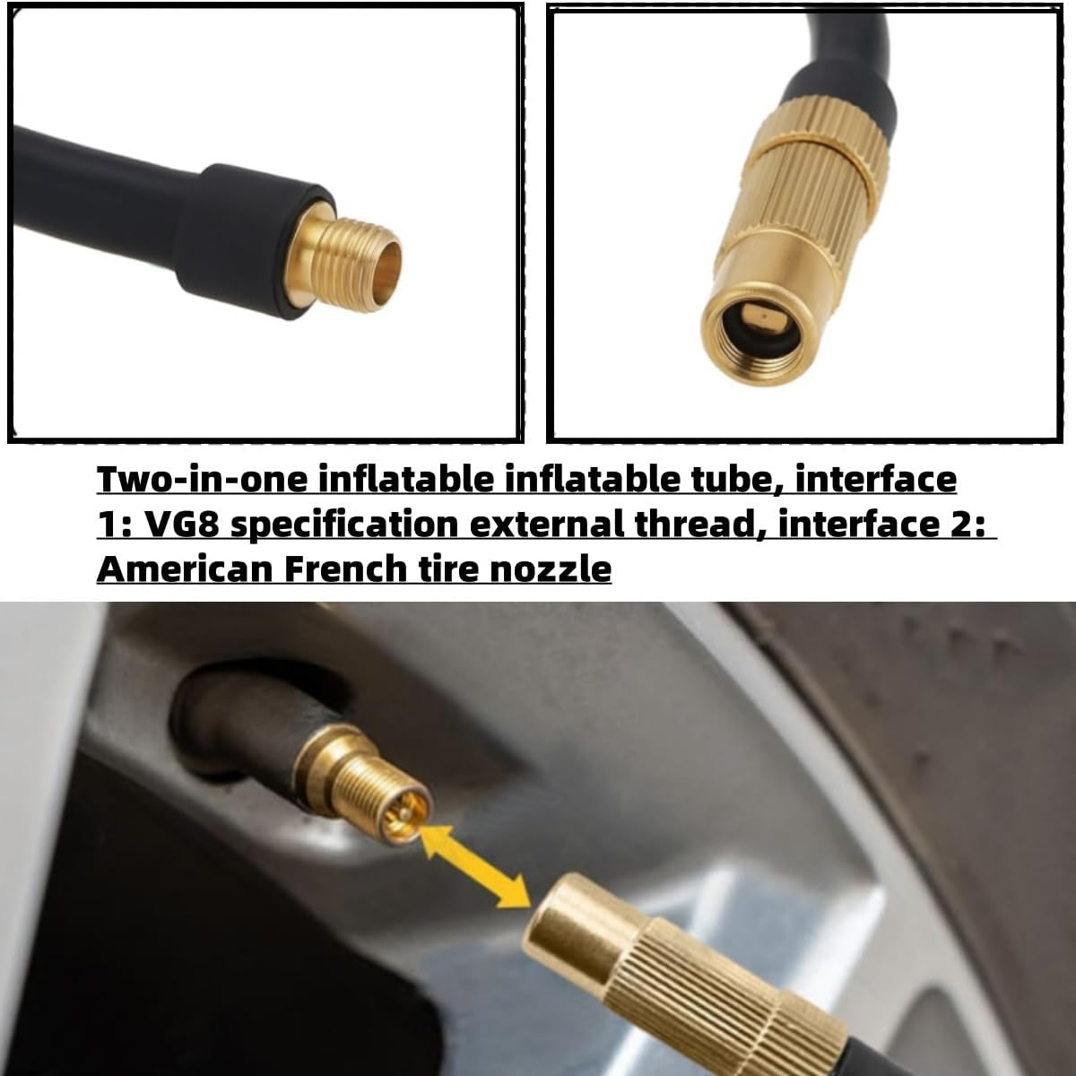 1PCS 2-In-1 Valve Adapter, Tire Inflator Extended Hose Chuck Adapter, for Automobile, Motorcycle, Truck, Bicycle External Air Pump Tube Tire Valve Tube (40Cm/15.7In) image number 2