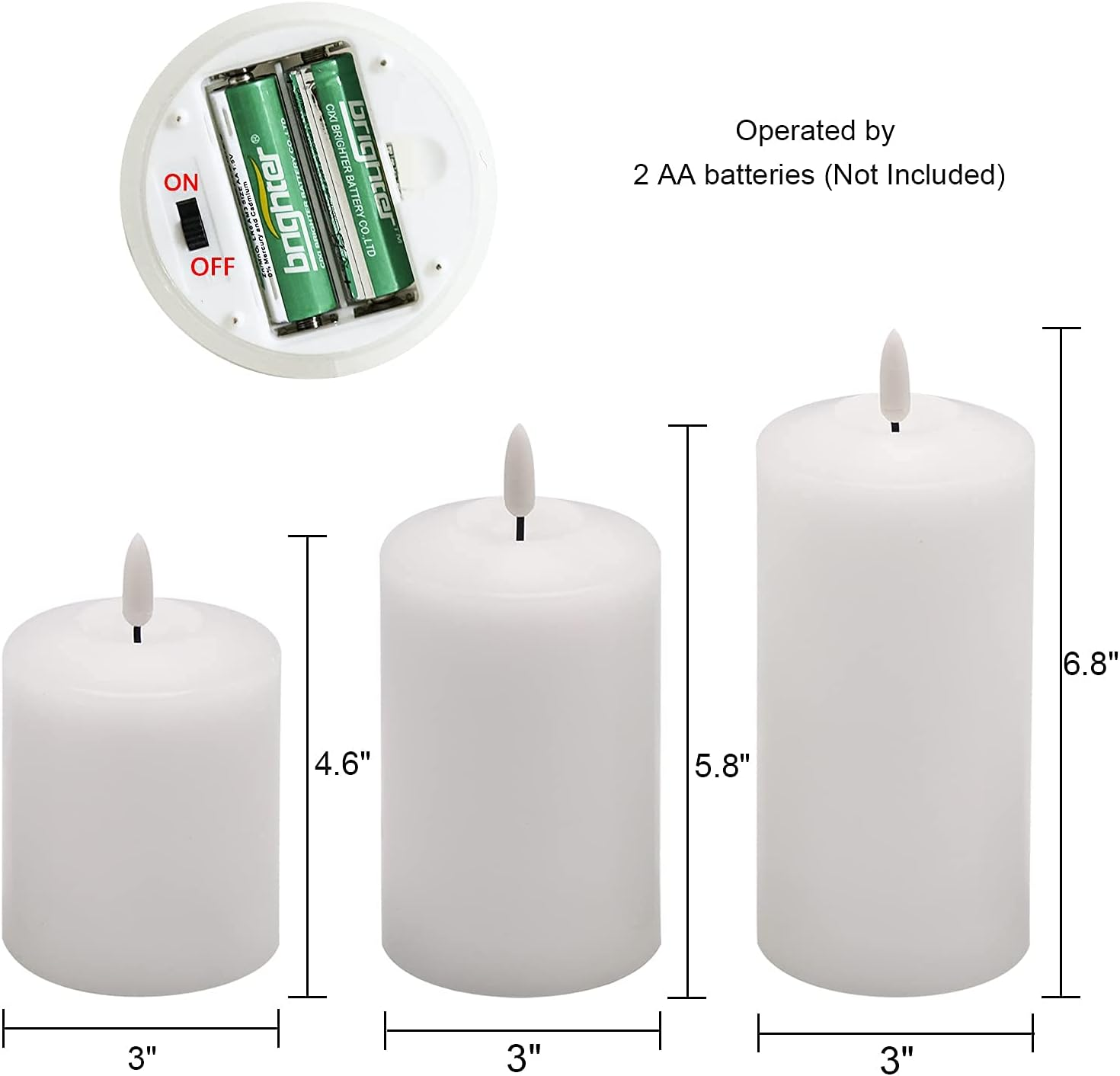 Genswin 3D Wick Flameless Flickering Candles Battery Operated with Remote Timer, Real Wax Pillar LED Votive Candles Warm Light, Set of 3 Party/Wedding/Home Decor(White, D3&rdquo; X H4.6&rdquo; 5.8&rdquo; 6.8&rdquo;) image number 6