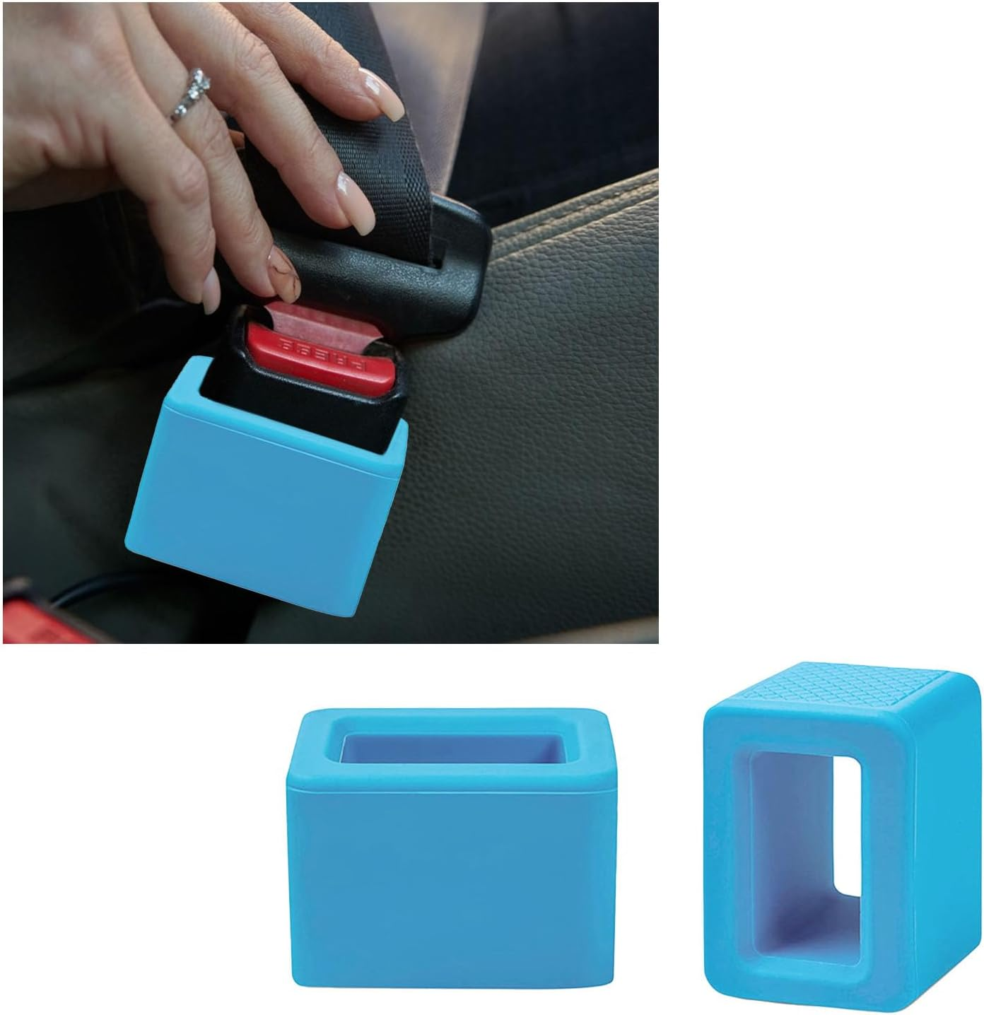 Augeny 2PCS Seat Belt Buckle Holder, Silicone Auto Rear Seatbelt Buckle Booster to Makes Receptacle Stand Upright for Easy Access, Universal Vehicle Seatbelt Buckle for Kids (Blue)