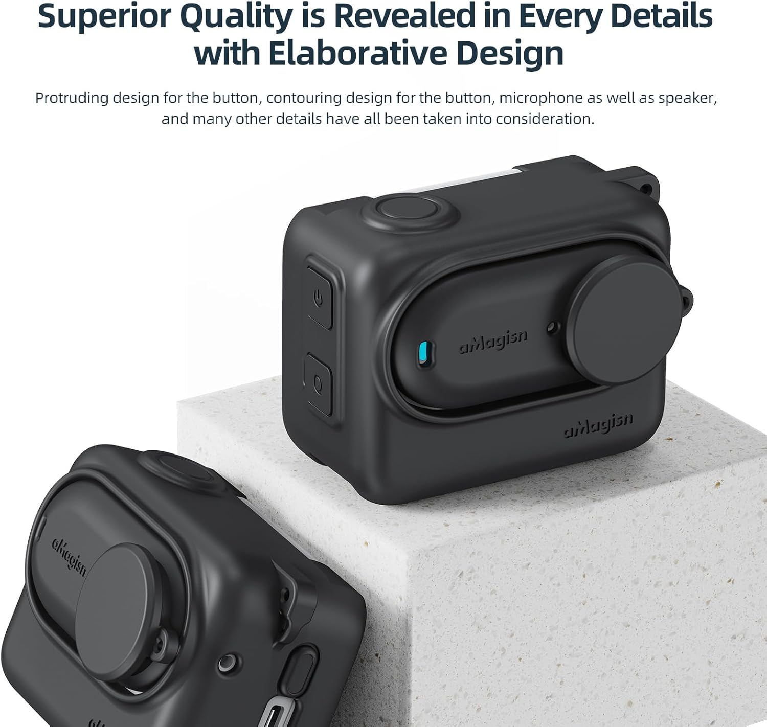 Debous Silicone Case Screen Protector for Insta360 GO 3 GO3, Soft Rubber Cover Protection LCD Lens Glass Screen Protective (Black) - Black image number 2