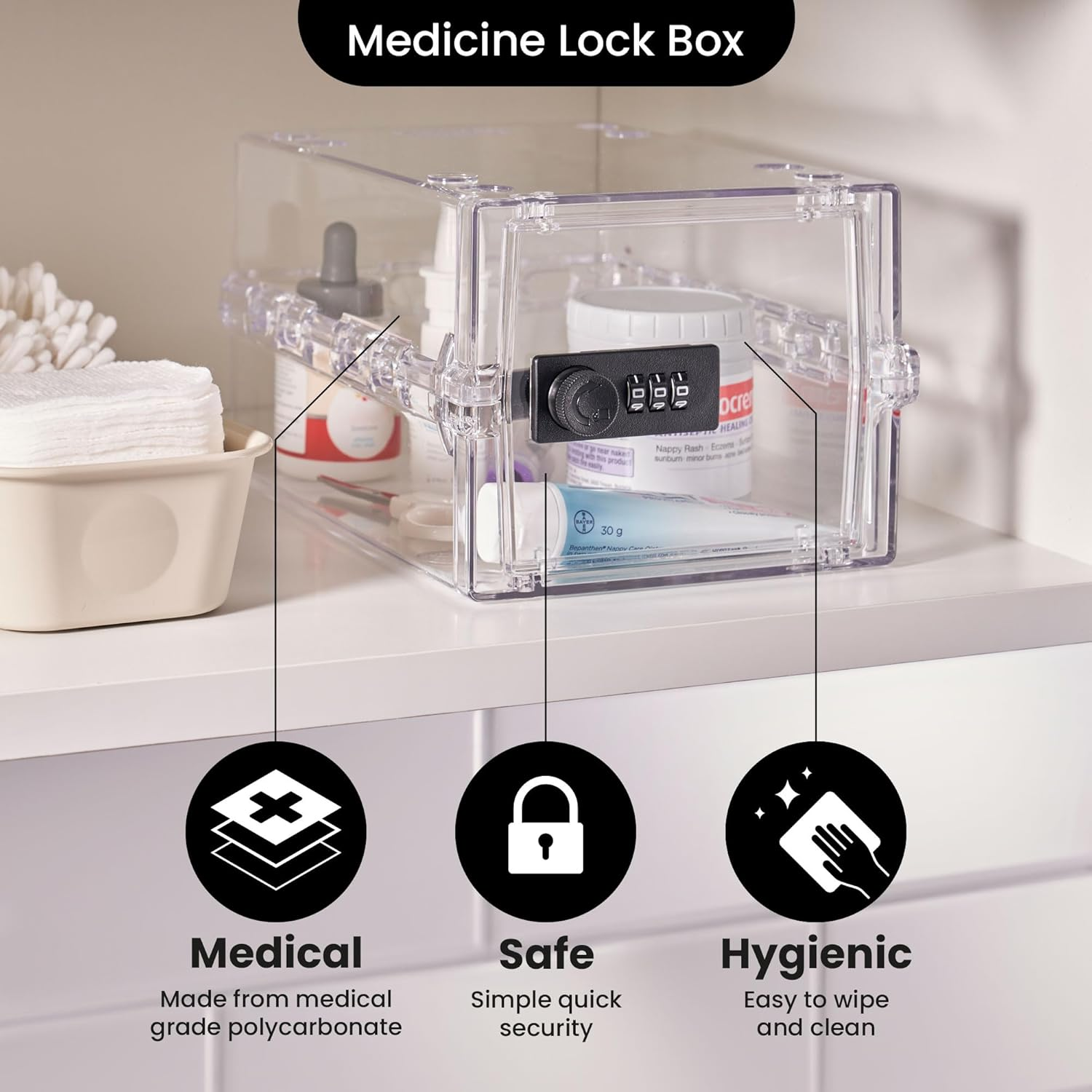 Lockabox Mini&trade; | Small Lockable Box with Combination Lock (A5-Sized) | Mini Storage Lock Box for Small Medicines, Snacks & Mobile Phones | External Size 22.3 X 15.4 X 12 Cm (Crystal) image number 2