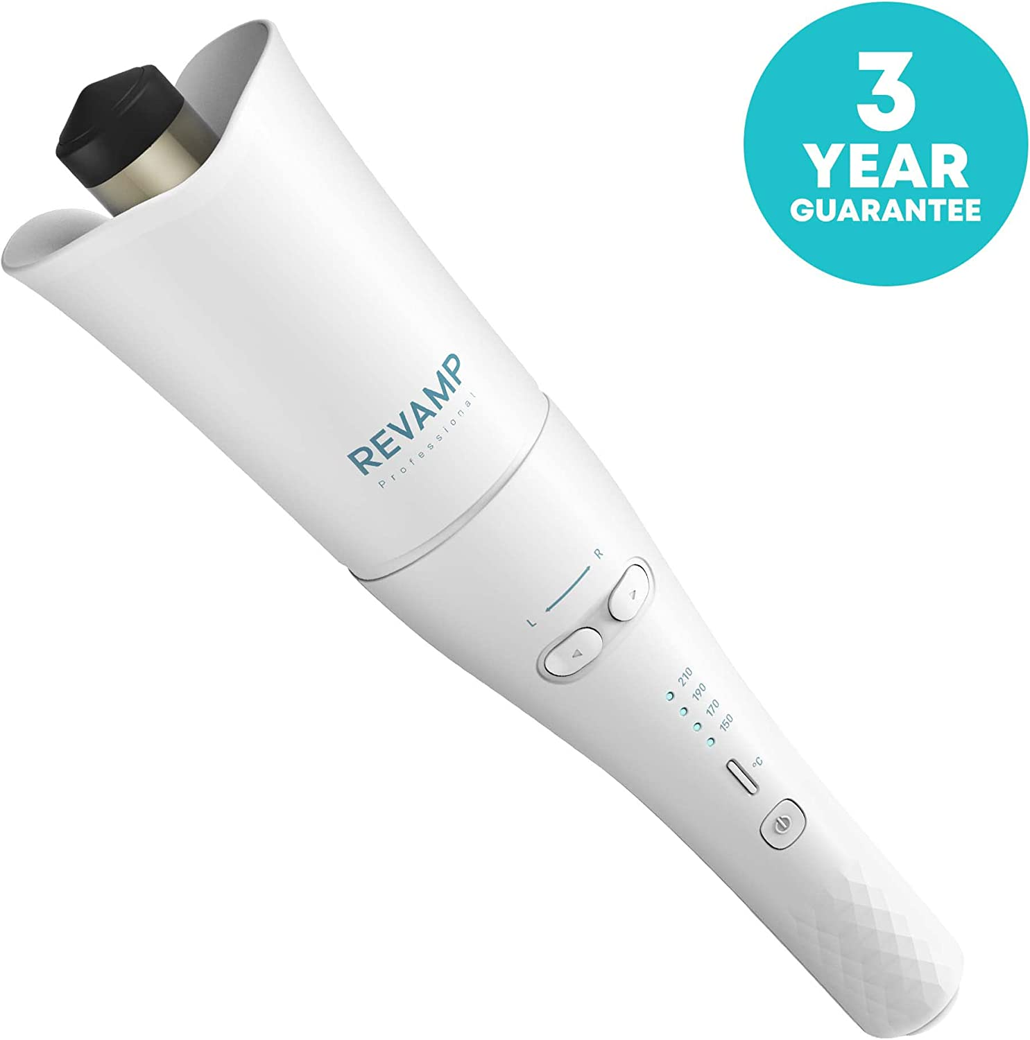 REVAMP Progloss Hollywood Curl - Automatic Rotating Hair Curler, Automatic Curling Iron for Curls & Voluminous Waves, Ceramic Ions with Nourishing Oils, Heat Protection Mat - Amazon Exclusive, White - Auto Wave  Curl image number 2