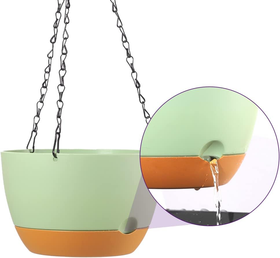 2 Pack Plastic Hanging Planters Set,8.3 Inch Hanging Flower Plant Pot with Drainage Hole for Indoor Outdoor Plants, round Hanging Basket with Removable Tray for Home Garden Porch Balcony Patio Decor - 10 Inch+10 Inch White image number 2