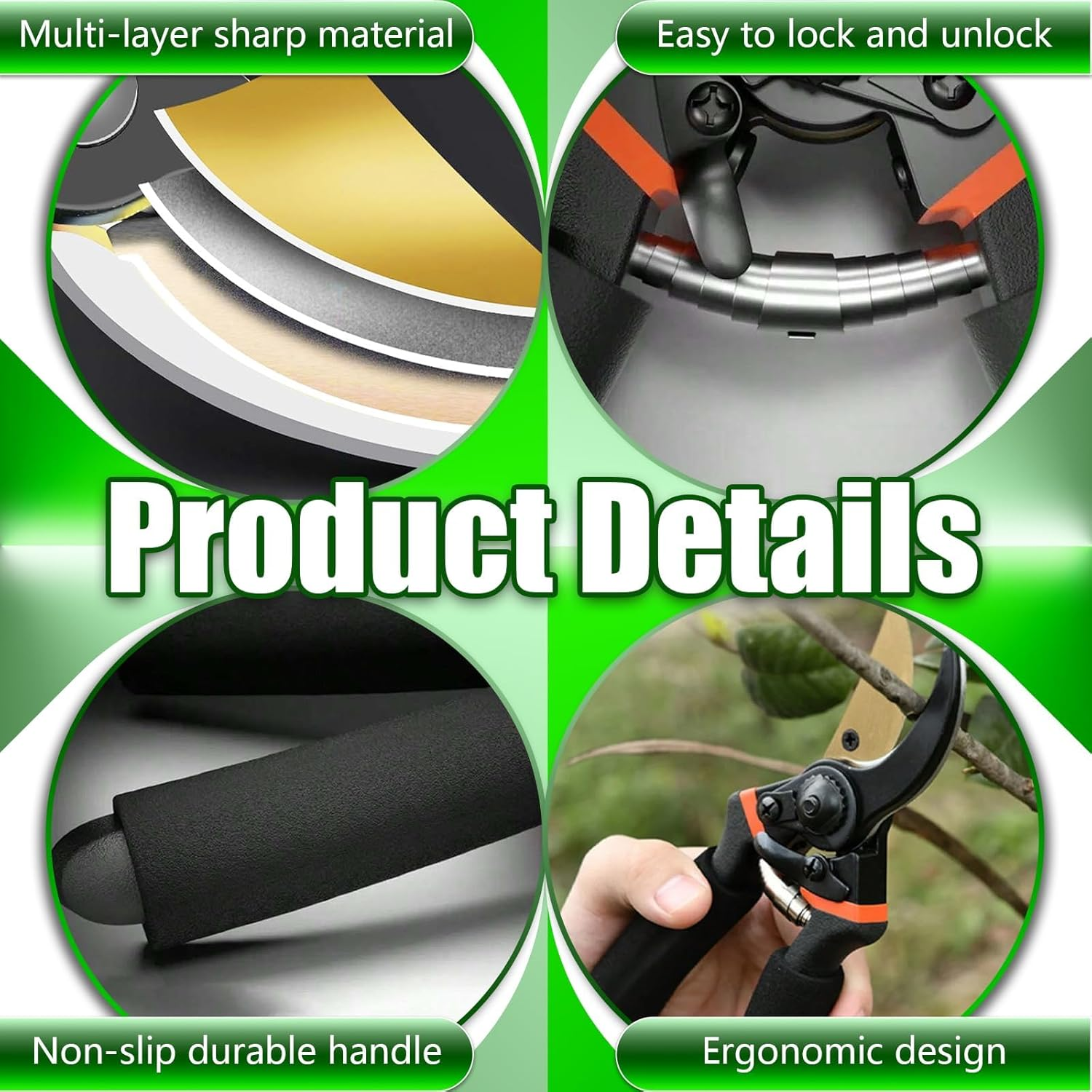 Bypass Pruning Shears, 8.2" Labor Saving Garden Pruning Shears, Alloy Steel Hand Pruners for Garden Deadheading, Trimming, Shaping image number 6