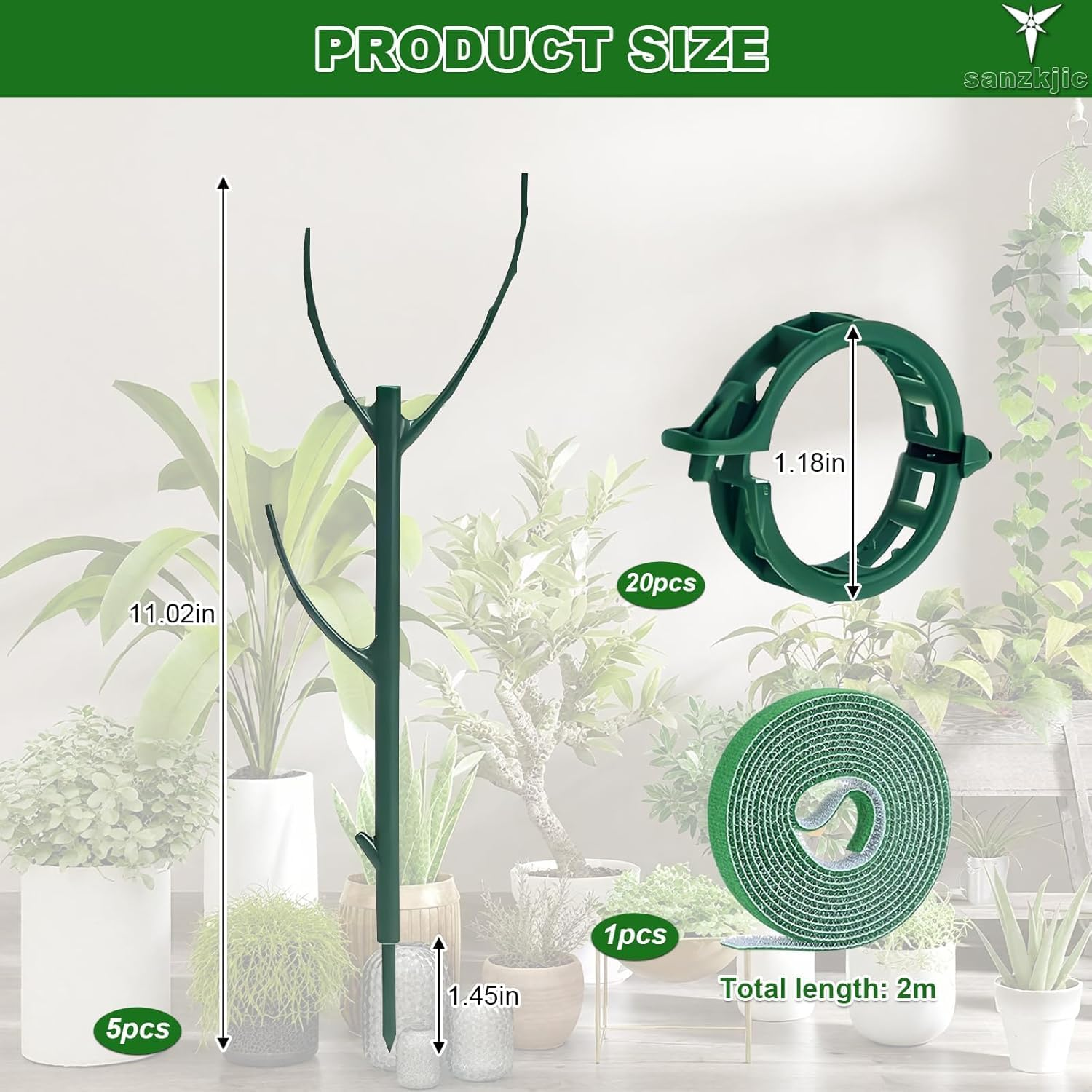 Plant Stem Support-5Pack Adjustable Plant Support Pole, Stackable Plant Support Stakes for Indoor/Outdoor, Green, Plastic, Climbing Plant Support Structure, Rectangular, 11 Inches, Rustic image number 3