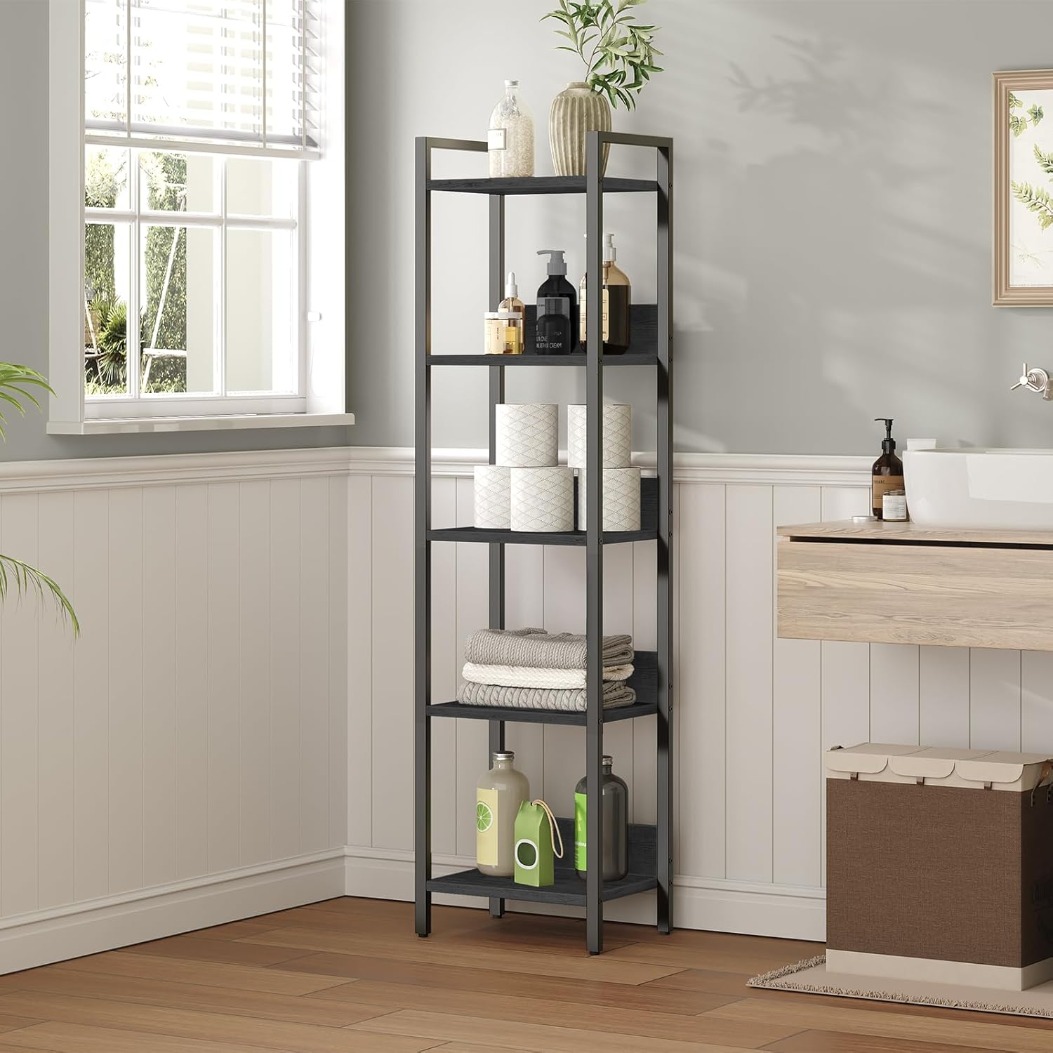 MAHANCRIS Bookshelf, 5-Tier Bookcase, Standing Book Shelf for Small Space, Storage Shelf Organizer, for Living Room, Bedroom, Study, Balcony, Black BKHB5501 image number 3