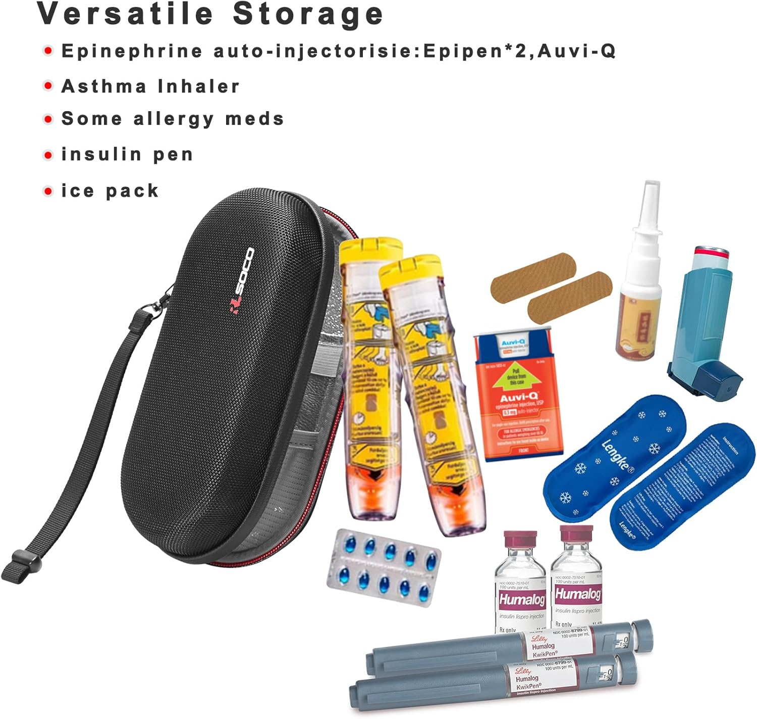 Epipen Carrying Case for Kids & Adult: Epipen Trainer X2, Auvi-Q, Anti-Histamine, Allergy Medicine Essentials, Inhaler Asthma Relief/Insulin Pen/Jext Pen Travel Organizer - Black (Case Only) image number 4