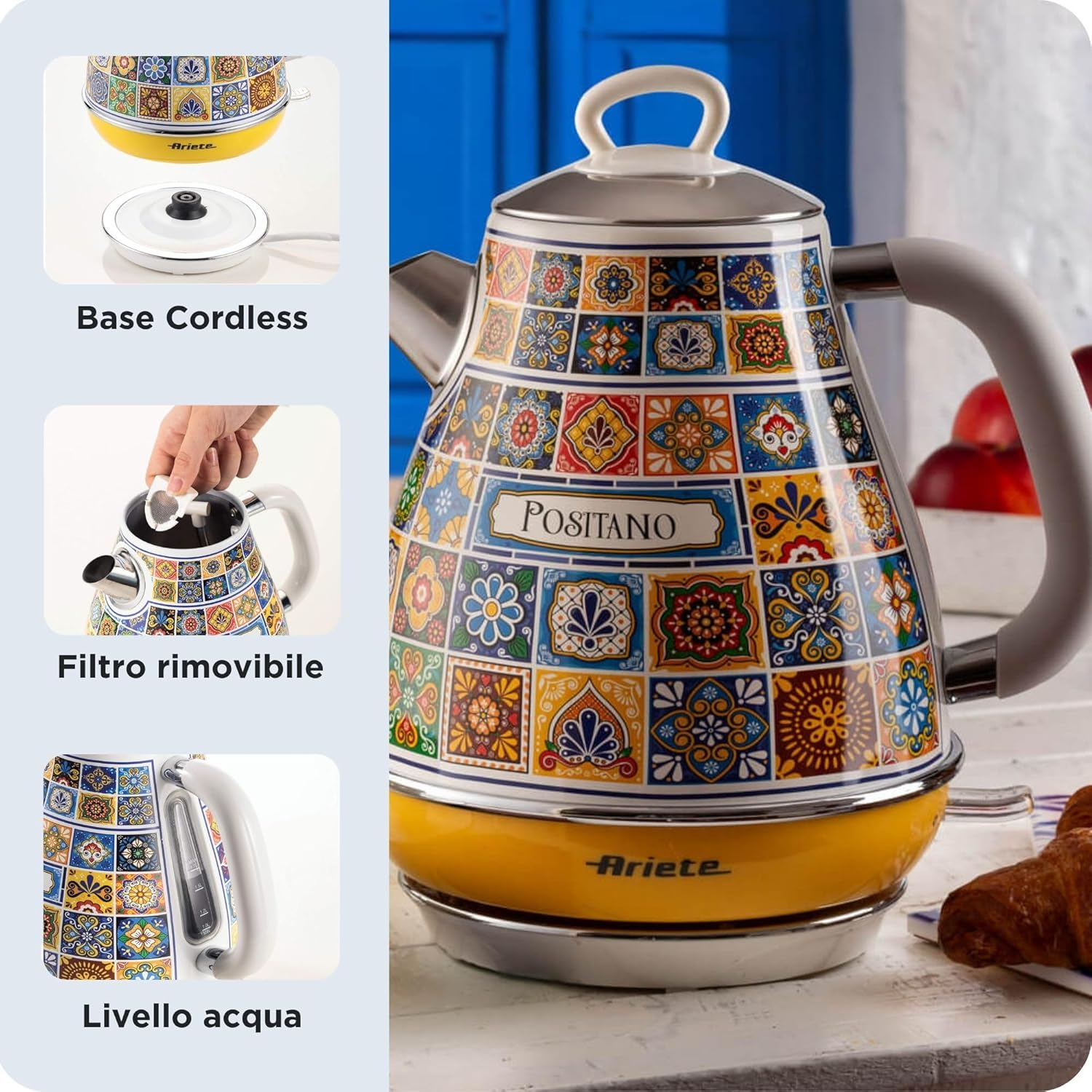 Ariete 2869 Positano Kettle, Electric Kettle, 1.7L, Infusions, Tea, Tisanas, Wireless Base, Auto Shut-Off image number 2