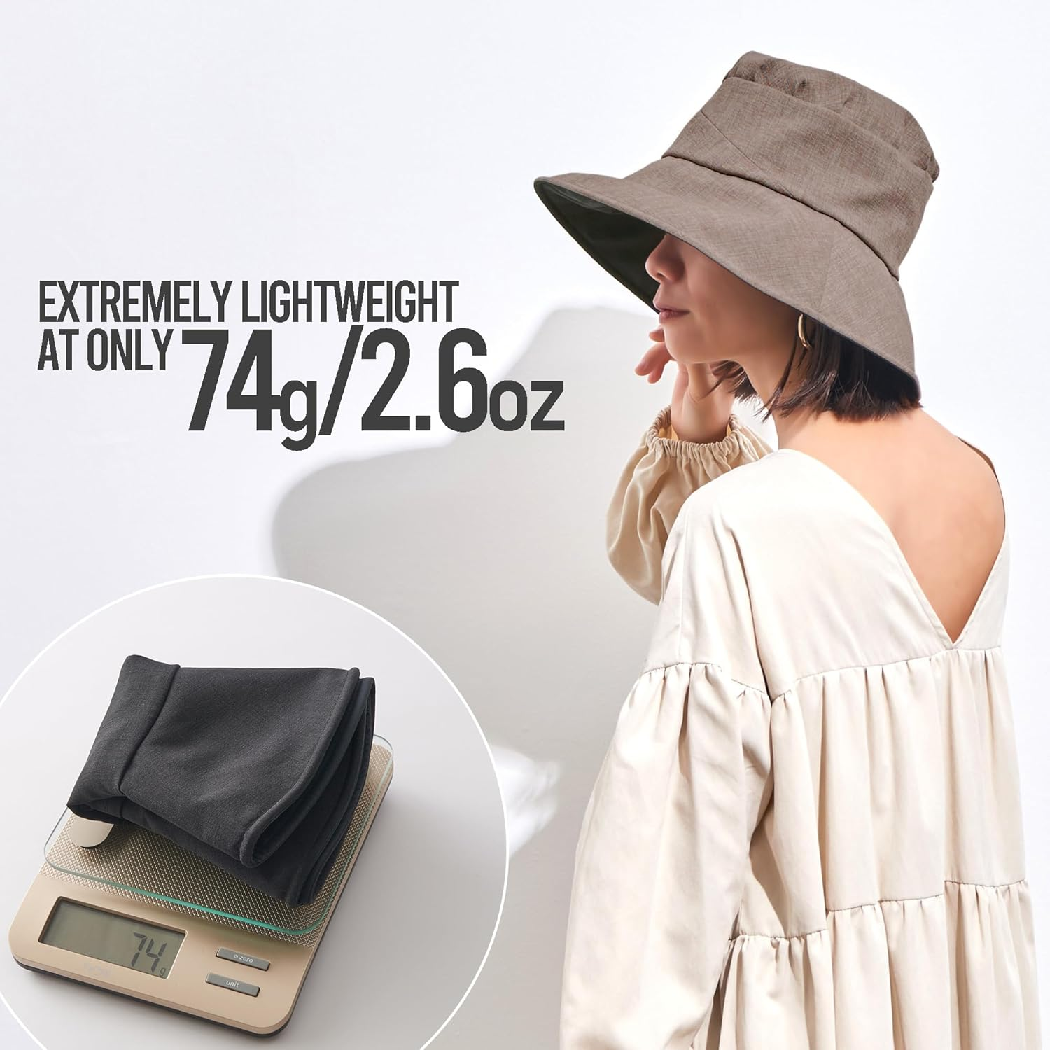 CHARM Womens Summer Beach Sun Hat - Wide Brim Gardening UV Protection Japanese Design - Black image number 5