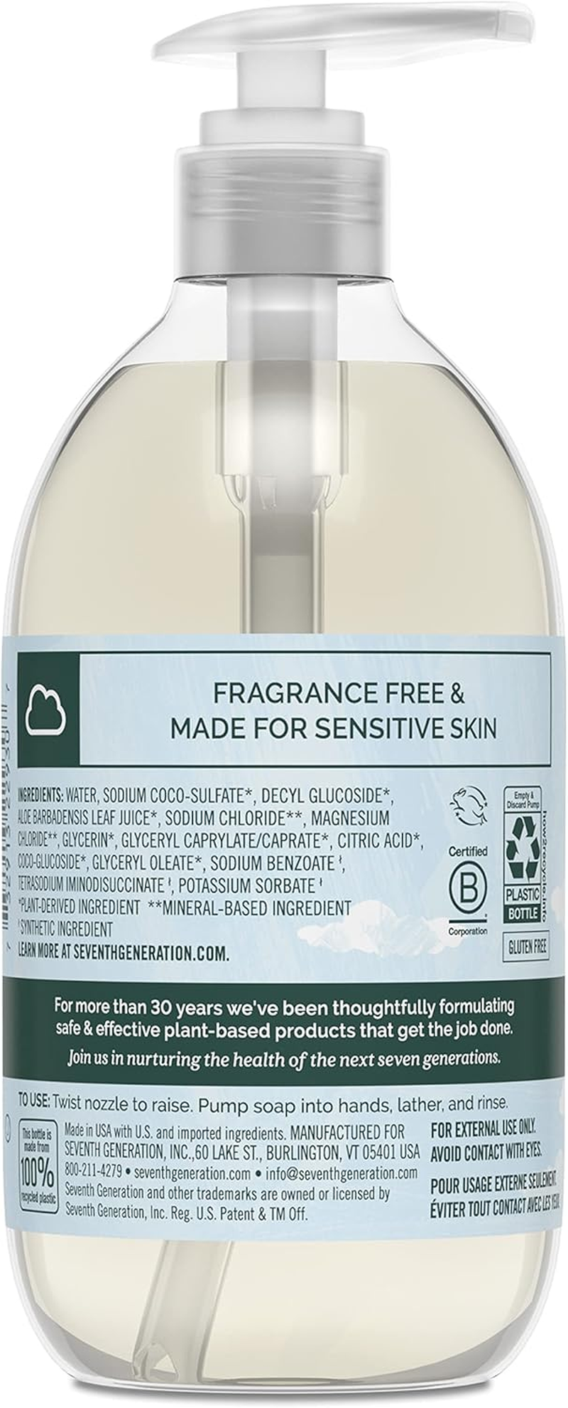 Seventh Generation Hand Wash, Free & Clean Unscented Hand Soap, 12Oz image number 6