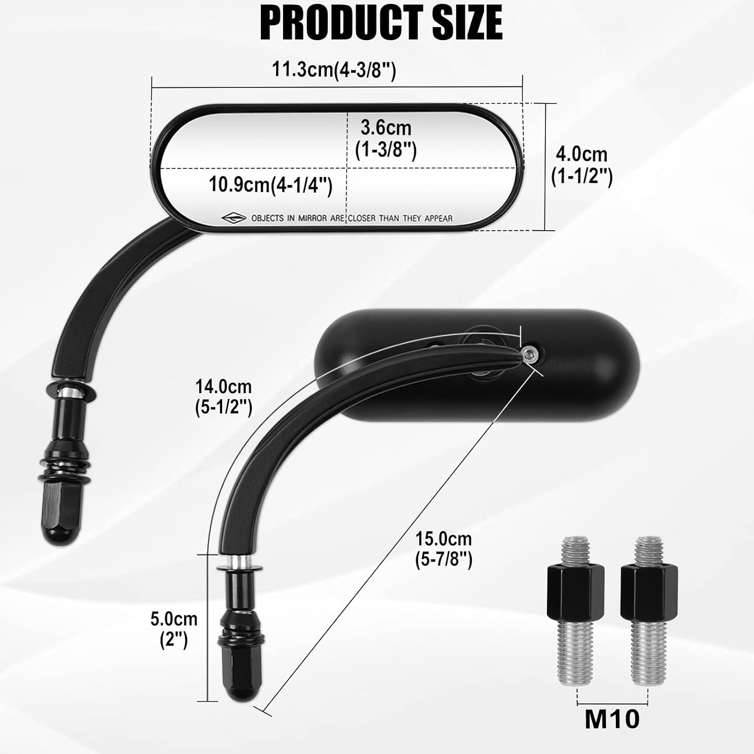 DREAMIZER Universal 8MM/10MM Black Mini Oval Side Mirrors Motorcycle Rear View Mirrors Compatible with Harley Road King Softail Street Electra Glide Dyna Iron 883 Sportster 1200 image number 3