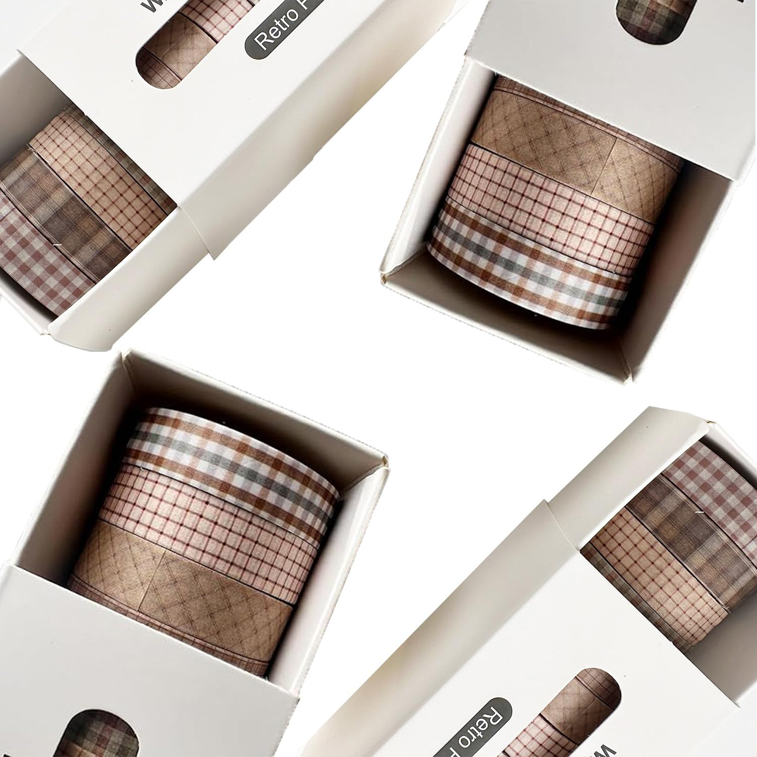 Vintage Tape 8 Rolls Set,Ultra-Thin Nostalgic Decorative Pattern Handbook Tape,For Art Collage,Diy Crafts,Journal Decoration,Gift Wrapping,Classic Checkered Vintage Series (Retro Plaid) image number 1