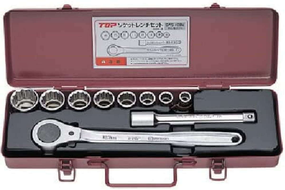 TOP Socket Wrench Set, Insertion Angle, 0.5 Inch (12.7 Mm), Case, Strong Type, Ratchet Handle, 0.4-1.1 Inches (10-27 Mm) Socket, 10 Piece Set, Total 10 Piece Set, Tsubame Sanjo, Made in Japan image number 6