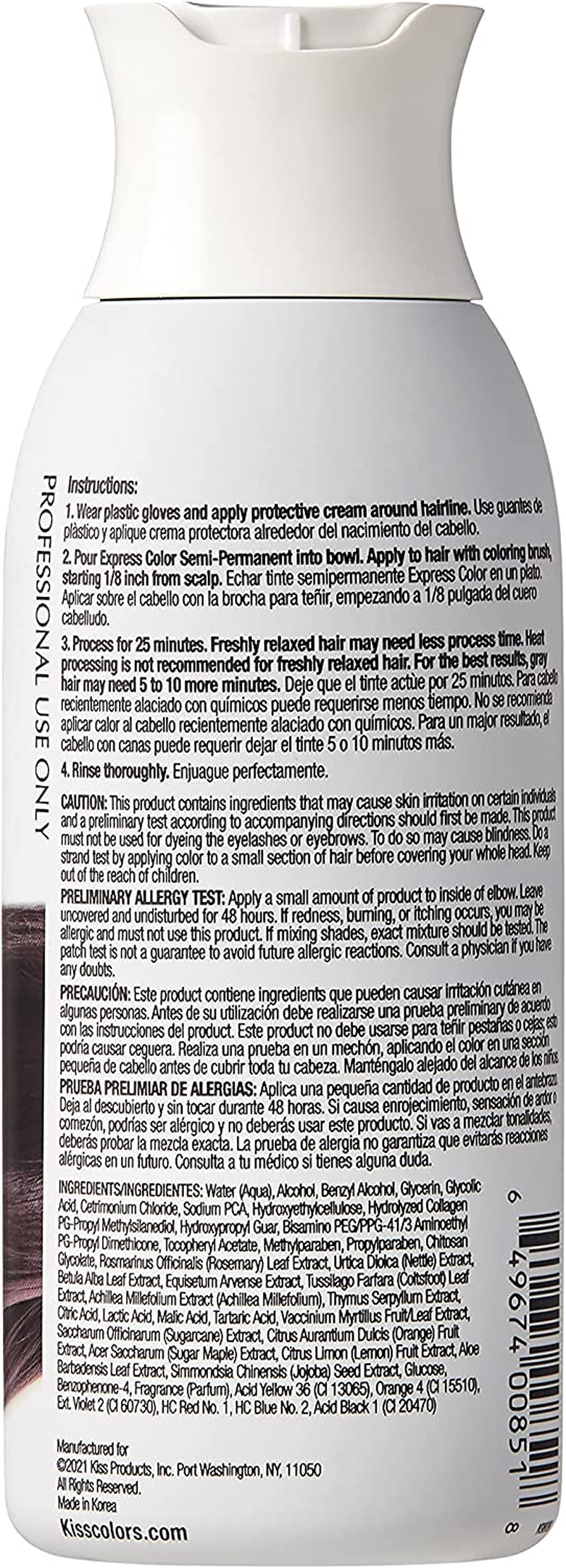 KISS Express Semi-Permanent Hair Color &ndash; Vivid, Highly Pigmented Dye for Vibrant Hair, Gentle Formula, Gray Coverage, Ph Balanced, 23 Intermixable Shades, All Hair Types (3.5 Oz, Black, 1 Count) image number 2