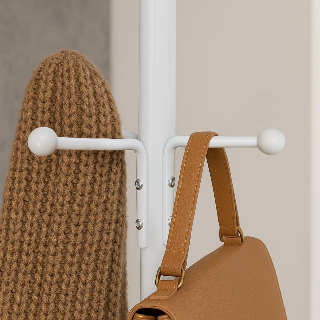 Harbour Housewares Coat Rack - White - Steel - Free-Standing Jacket Coat Stand Hat Hook Bag Hanger Tree Stand for Home Storage, Hallway, Entryway, Office - White image number 3