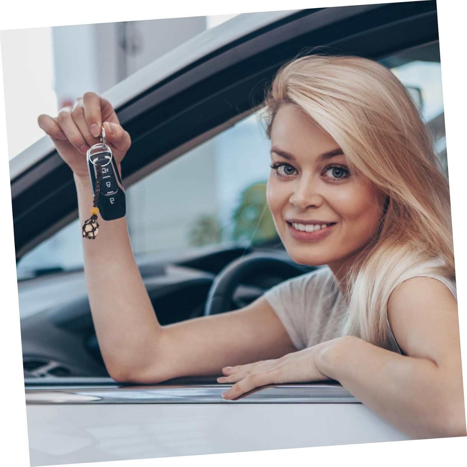 Homoyoyo 2Pcs Handmade Adjustable Net Pocket Keychain for Womens Keychain Crystal Holder Unique Pendant for Bag Car Decoration