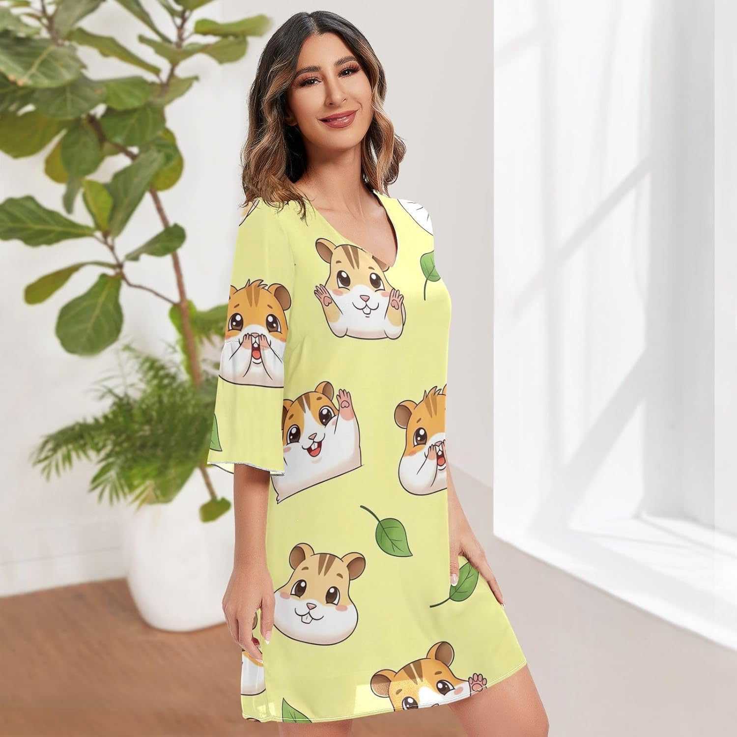 Cute Cartoon Hamster Chiffon Dress Printed Line Maternity Dress image number 5