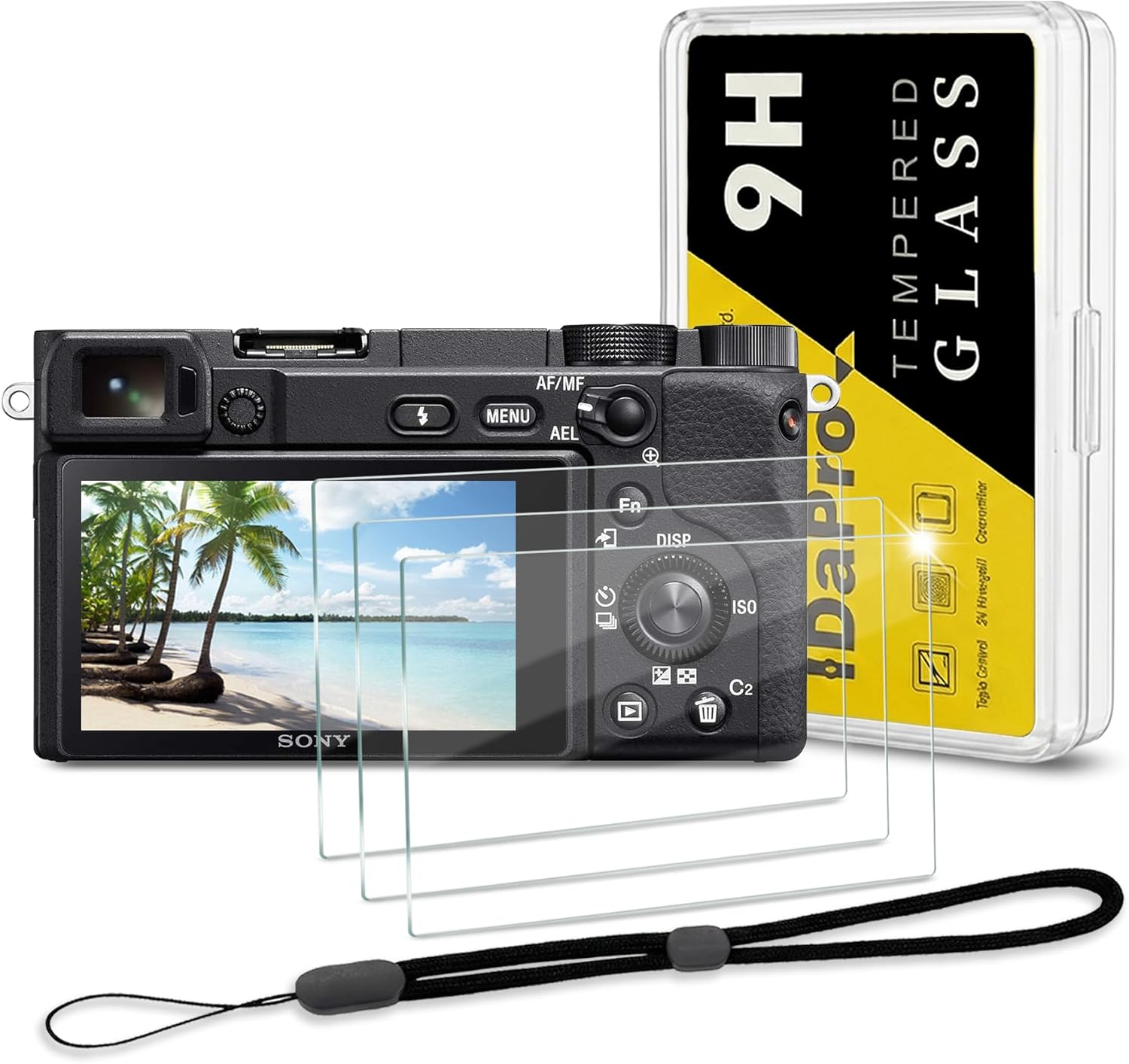Idapro Screen Protector for Sony Alpha A6600 A6400 A6300 A6100 A6000 A5000 & Hand Lanyard [3+1 Pack] Tempered Glass Easy Installation image number 6