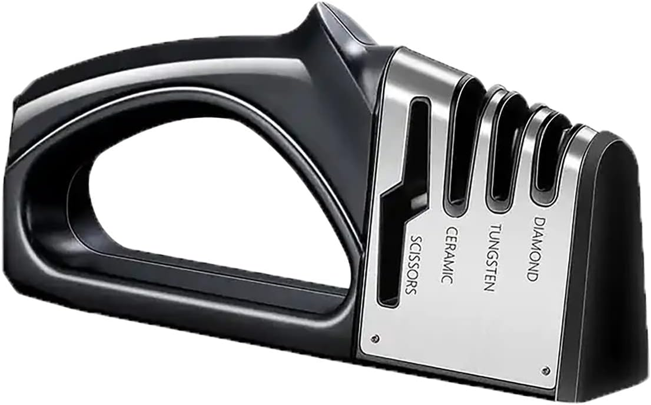 AVITONG Knife Sharpener - 4 in 1 Kinfe & Scissors Sharpener - Kitchen Multi-Function Quick Sharpener - Sharpening, Stone Household Manual Sharpening Artifact Outdoor Diamond Tungsten Steel - Black image number 3