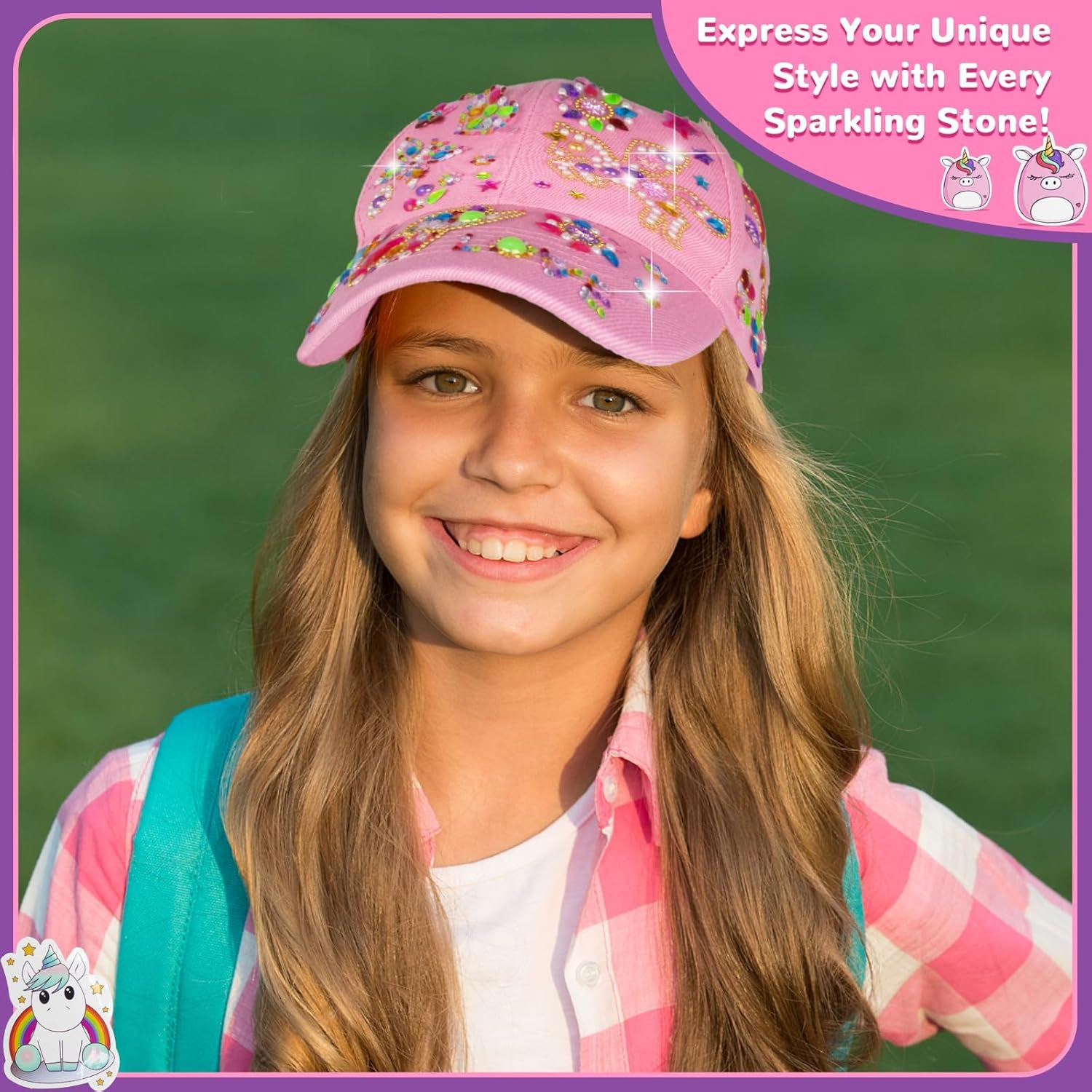 Gifts for Girls 4-12 Year Old, Art & Crafts Kit for Kids, Decorate Your Own Baseball Cap with Unicorn Glitter Gem Stickers Stickers, Fun Creative DIY Toys for Kids Girls image number 5