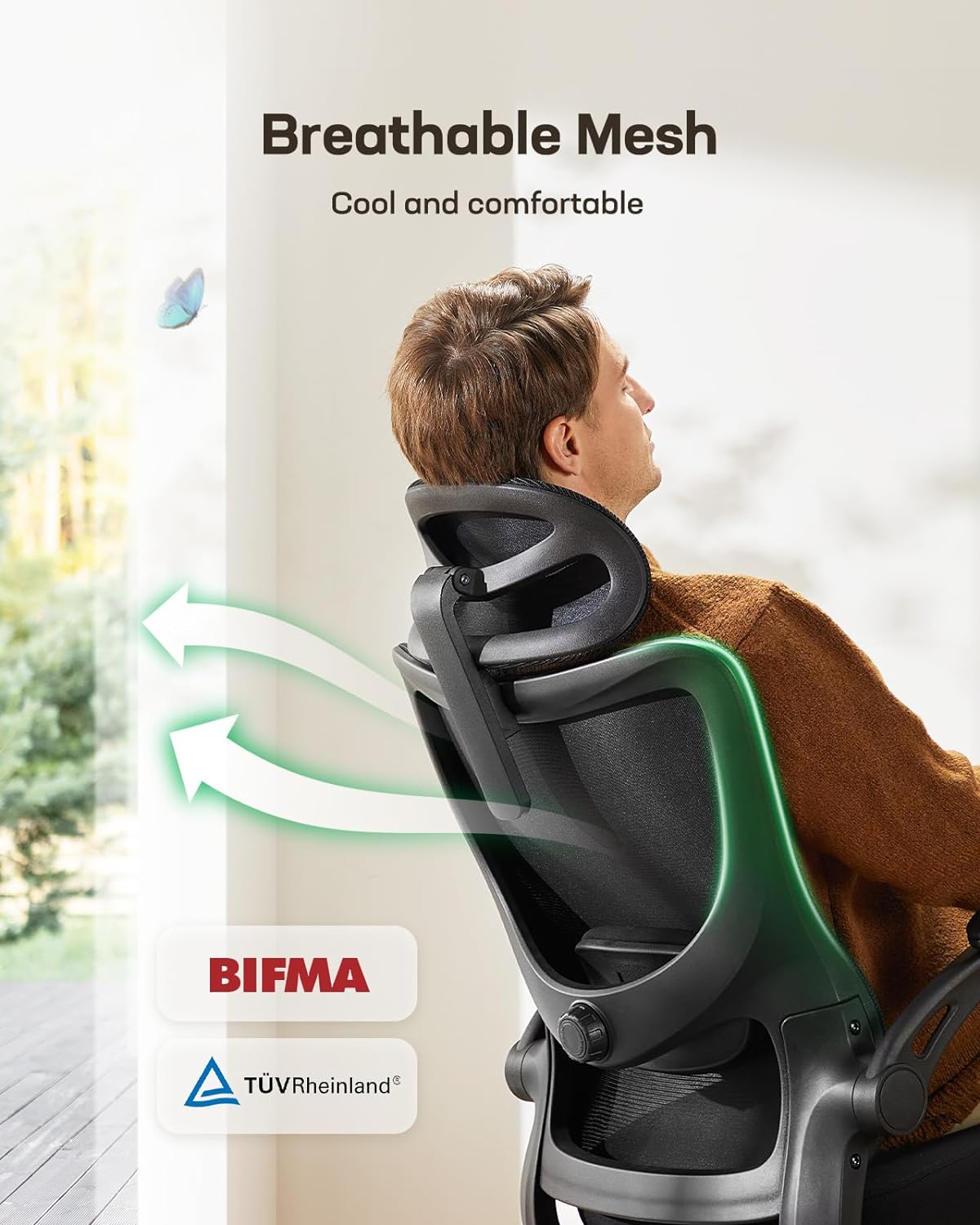 Marsail Office Chair Ergonomic Desk Chair with Adjustable Headrest Lumbar Support and Foldable 3D Armrests Computer Chair with Height Adjustment Swivel Chair up to 136 Kg / 300 Lb Load Capacity image number 2