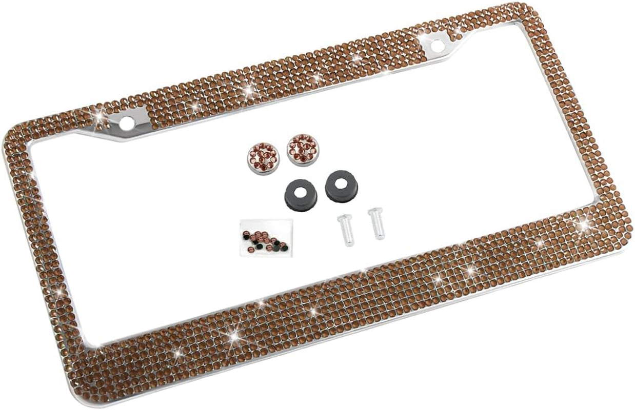 Bling Car License Plate Frame, Sparkly Rhinestone Stainless Steel License Plate Cover/Holder, Universal for Most Cars, Suvs, Vehicles with Screw Set, Auto Accessories for Women (Light Blue)