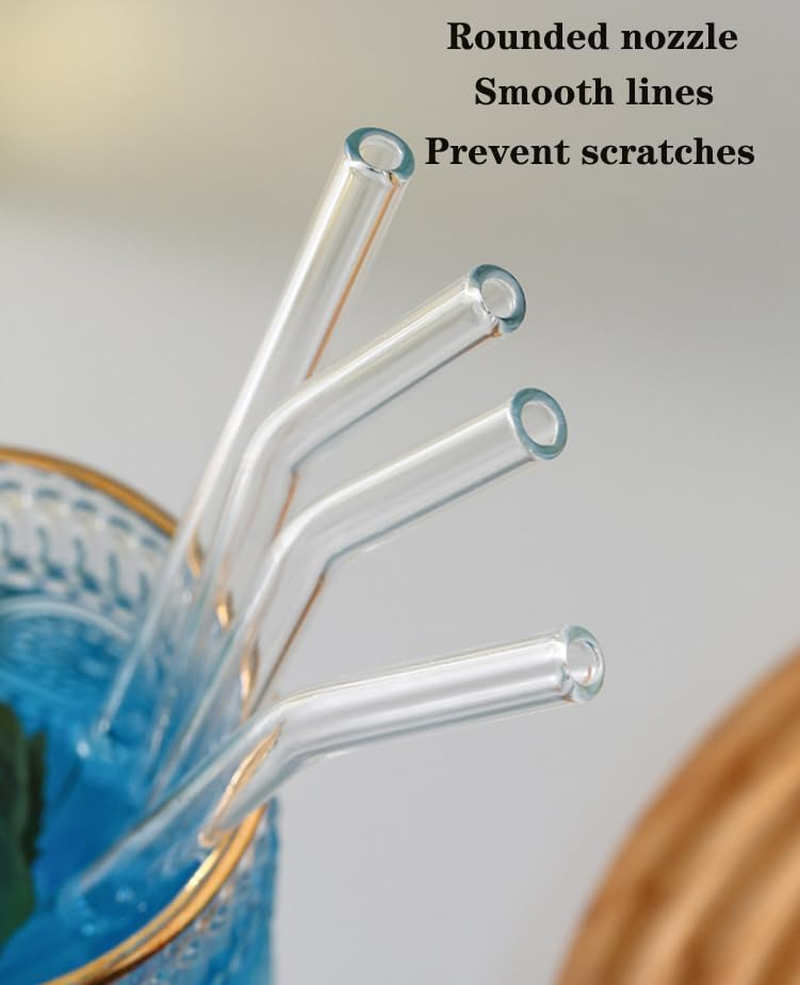 12 Reusable Borosilicate Glass Straws and Brushes, Measuring 7 Inches X 8 Millimeters, Including 10 Straight Tubes and 2 Brushes, Reusable Straw Brushes for Juice, Coffee, and Cocktails image number 3