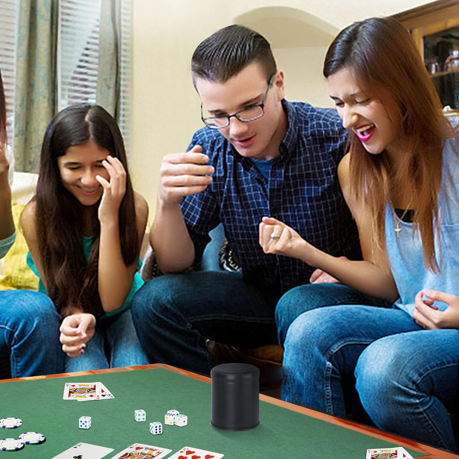 C&Xanadu - Felt Lined Professional Dice Cup - Quiet, Includes 6 White with Black Dot Dice, Ideal for Yahtzee & Craps image number 5