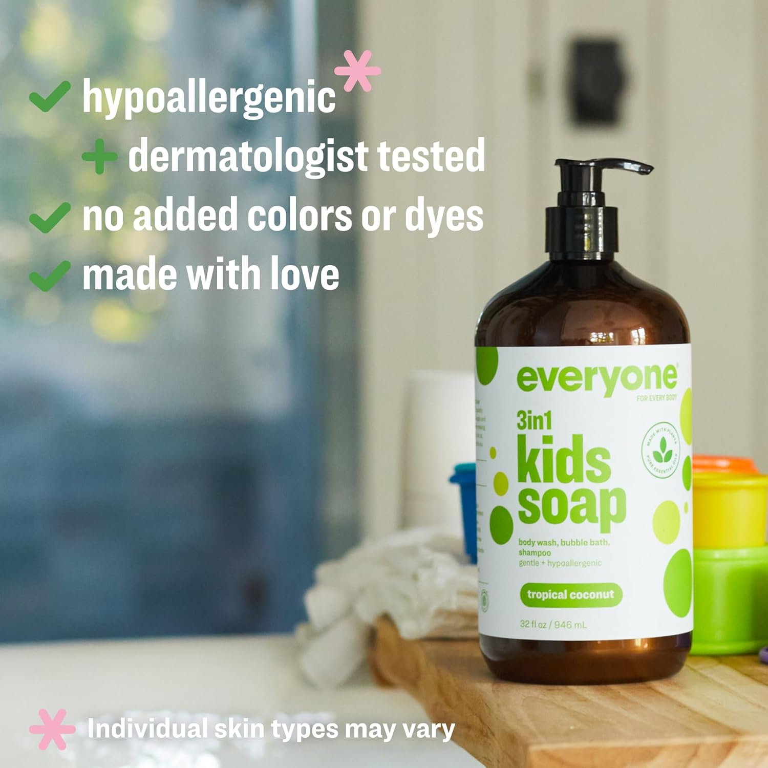 Everyone 3-In-1 Kids Soap, Body Wash, Bubble Bath, Shampoo, 32 Ounce (Pack of 2), Tropical Coconut, Made with Essential Oils for Toddlers, Tweens and Teens image number 2