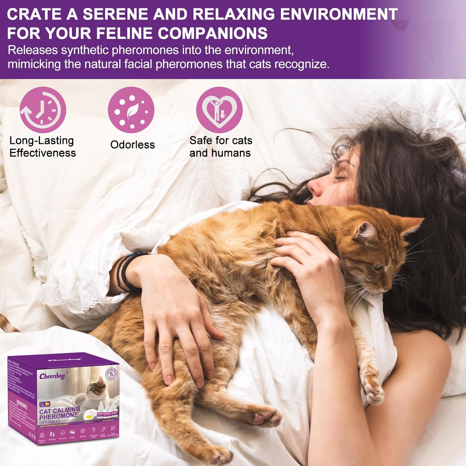 Cat Pheromones Calming Diffuser Relieve Anxiety Stress Cat Calming Diffuser Comfort for Cats 3 Refills, Reduce Fighting and Scratching Calm Relaxing Fits All Cats image number 3